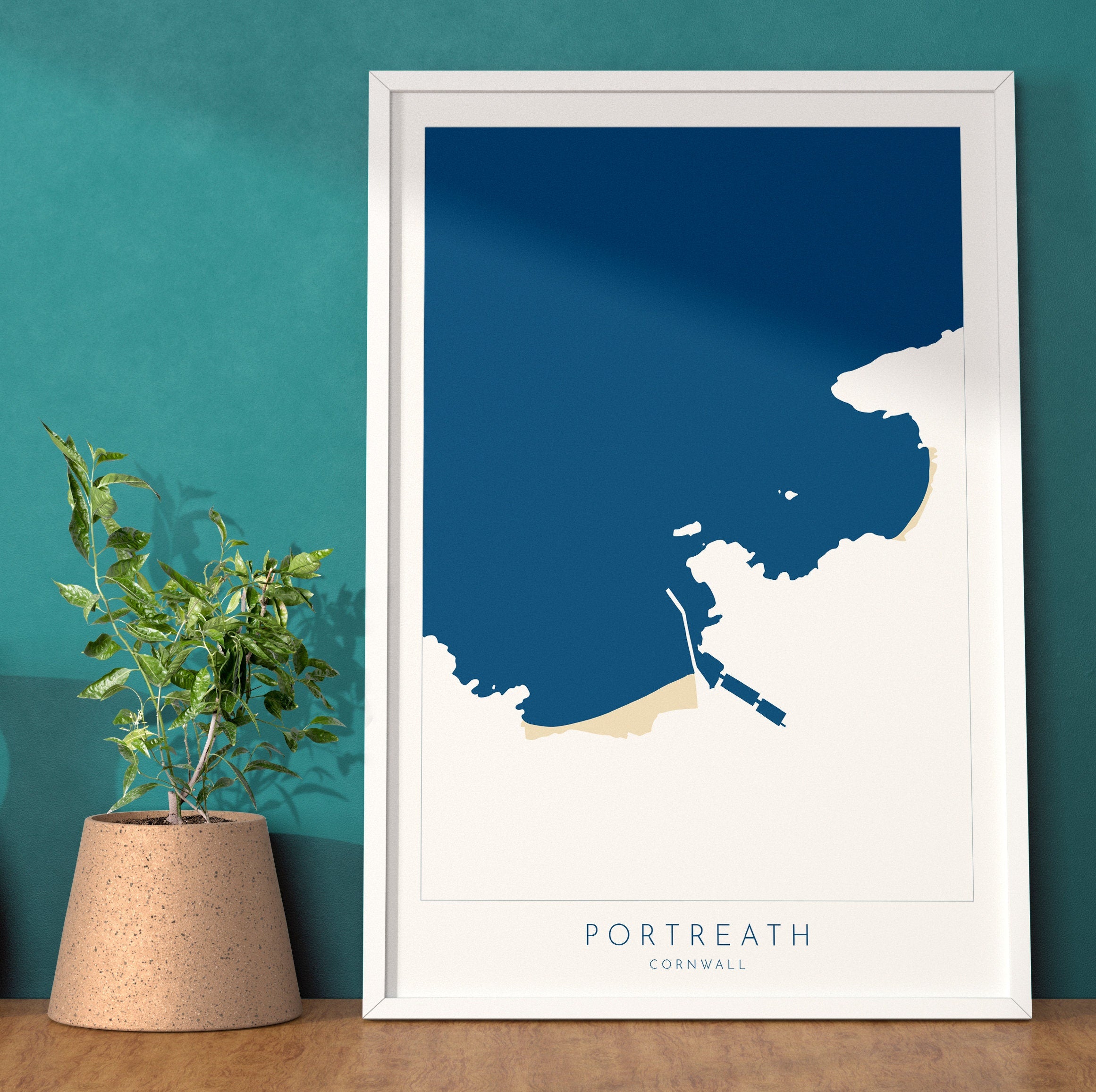 Portreath Print - Portreath Art, Cornwall Map, Cornwall Coast Map, North Cornwall Coastline, Cornwall Beach Print, Redruth