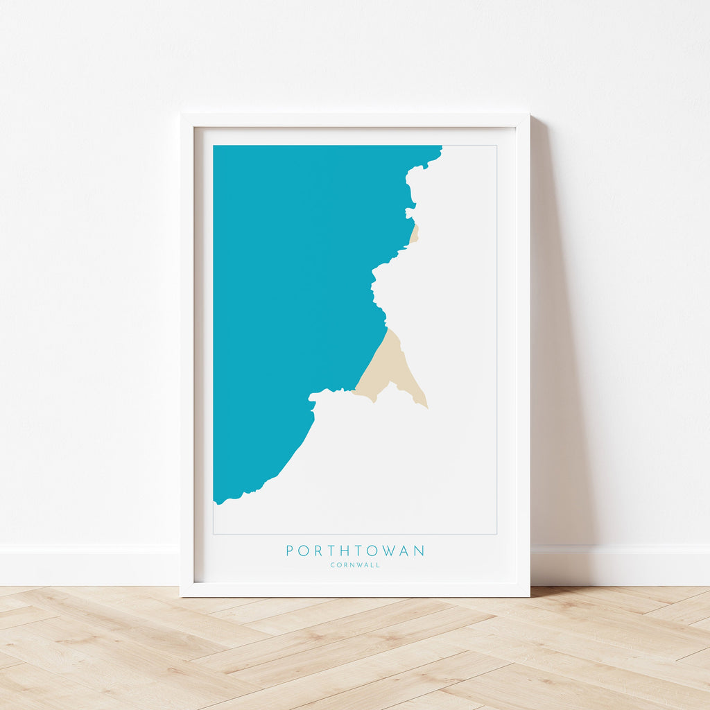 Porthtowan Print - Porthtowan Art, Cornwall Map, Cornwall Coast Map, North Cornwall Coastline, Cornwall Beach Print, Redruth