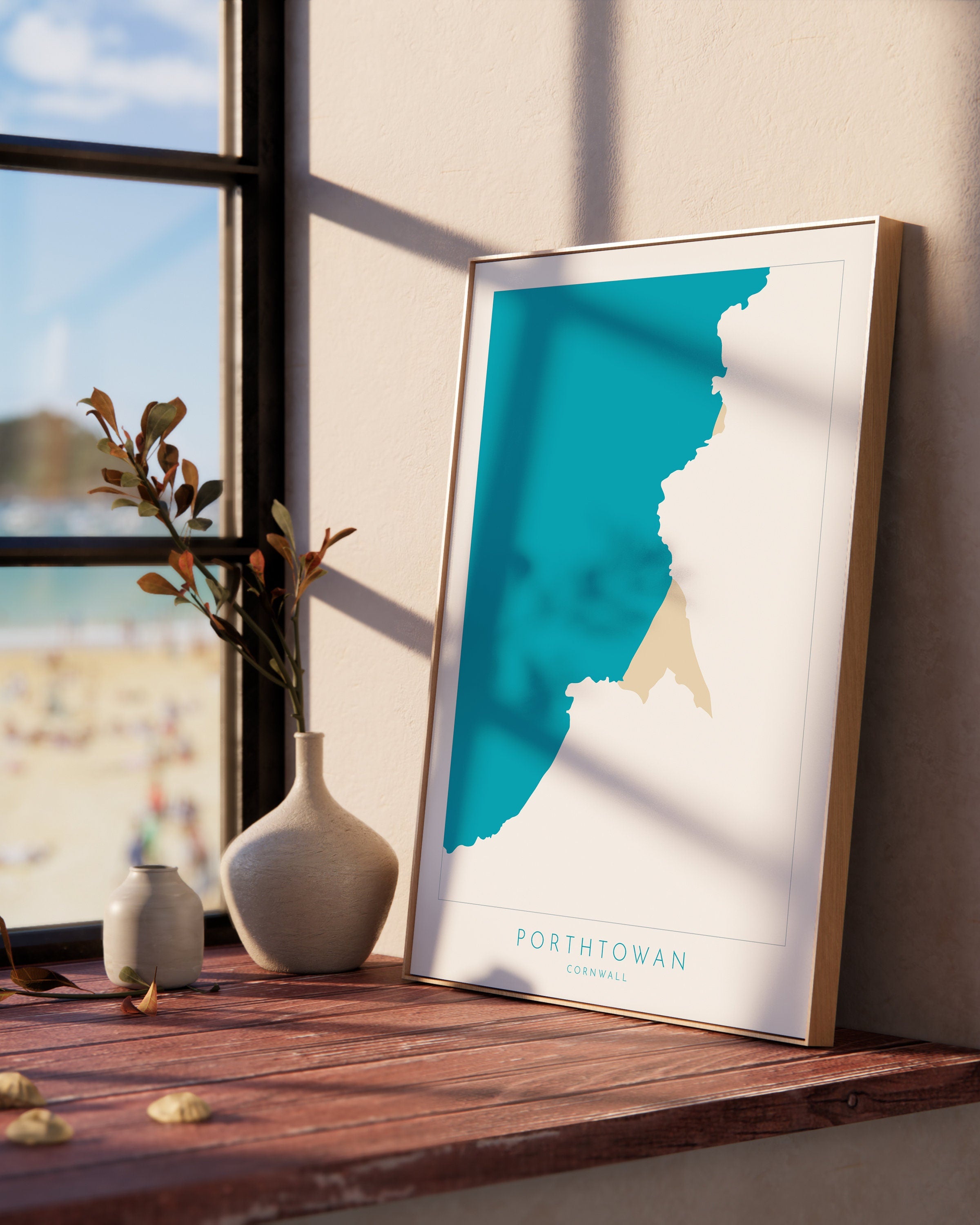 Porthtowan Print - Porthtowan Art, Cornwall Map, Cornwall Coast Map, North Cornwall Coastline, Cornwall Beach Print, Redruth