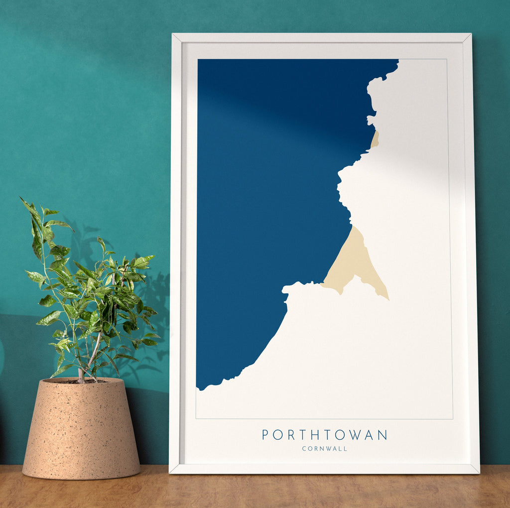Porthtowan Print - Porthtowan Art, Cornwall Map, Cornwall Coast Map, North Cornwall Coastline, Cornwall Beach Print, Redruth