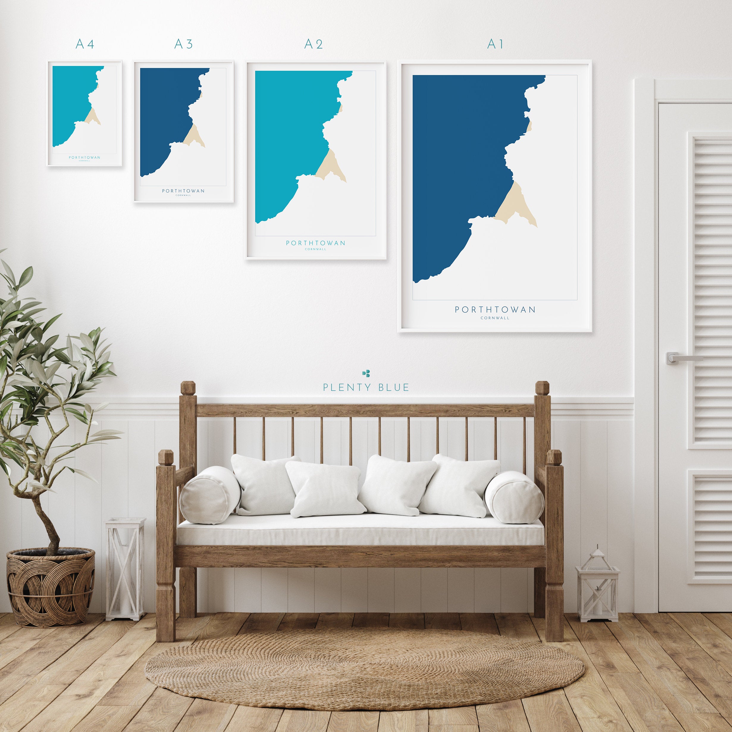 Porthtowan Print - Porthtowan Art, Cornwall Map, Cornwall Coast Map, North Cornwall Coastline, Cornwall Beach Print, Redruth