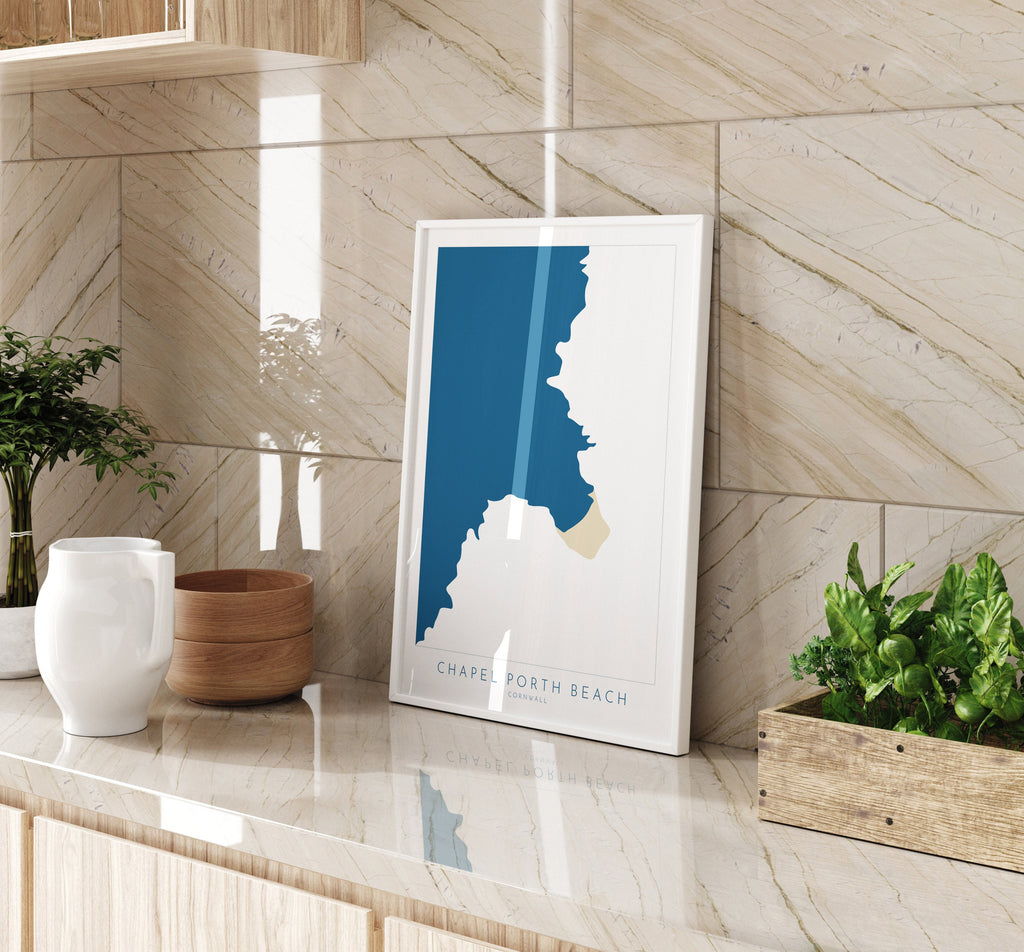 Chapel Porth Beach Print - Porthtowan Art, Cornwall Map, Cornwall Coast Map, Cornwall Beach Print, St Agnes