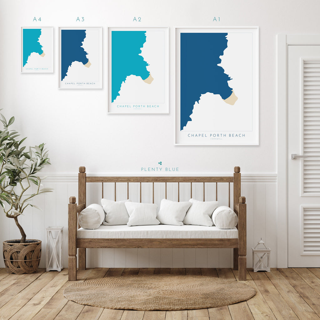 Chapel Porth Beach Print - Porthtowan Art, Cornwall Map, Cornwall Coast Map, Cornwall Beach Print, St Agnes