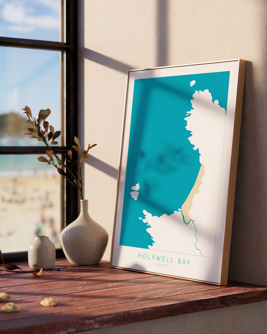 Holywell Bay Map Art - Perranporth Map Art, Cornwall Map, Cornwall Coast Map, Cornwall Beach Print, Newquay Art