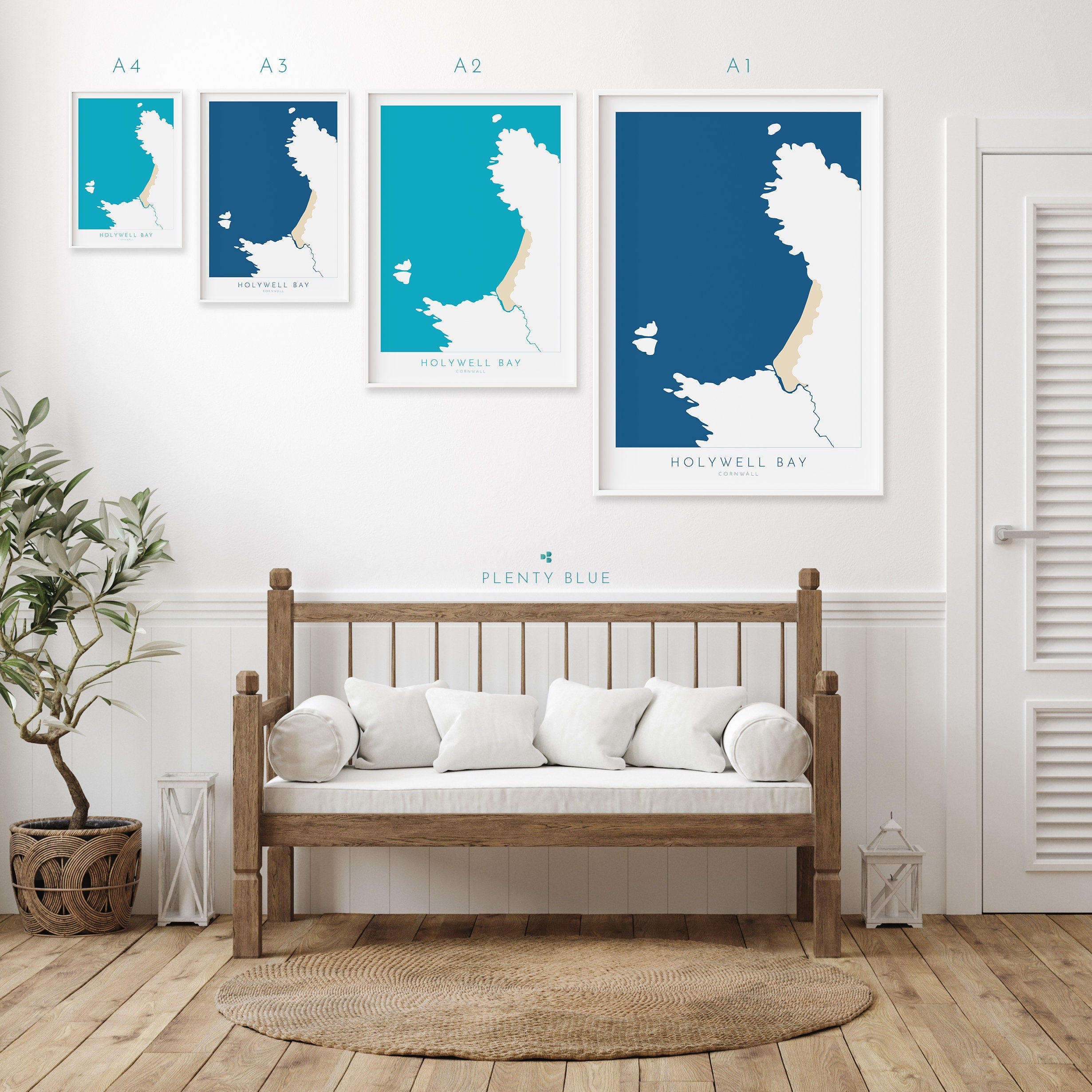 Holywell Bay Map Art - Perranporth Map Art, Cornwall Map, Cornwall Coast Map, Cornwall Beach Print, Newquay Art