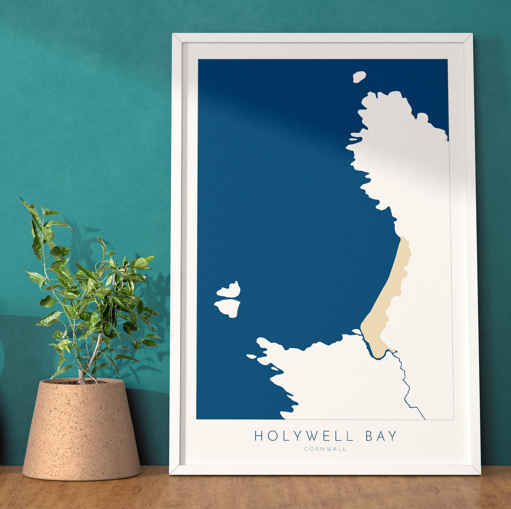 Holywell Bay Map Art - Perranporth Map Art, Cornwall Map, Cornwall Coast Map, Cornwall Beach Print, Newquay Art