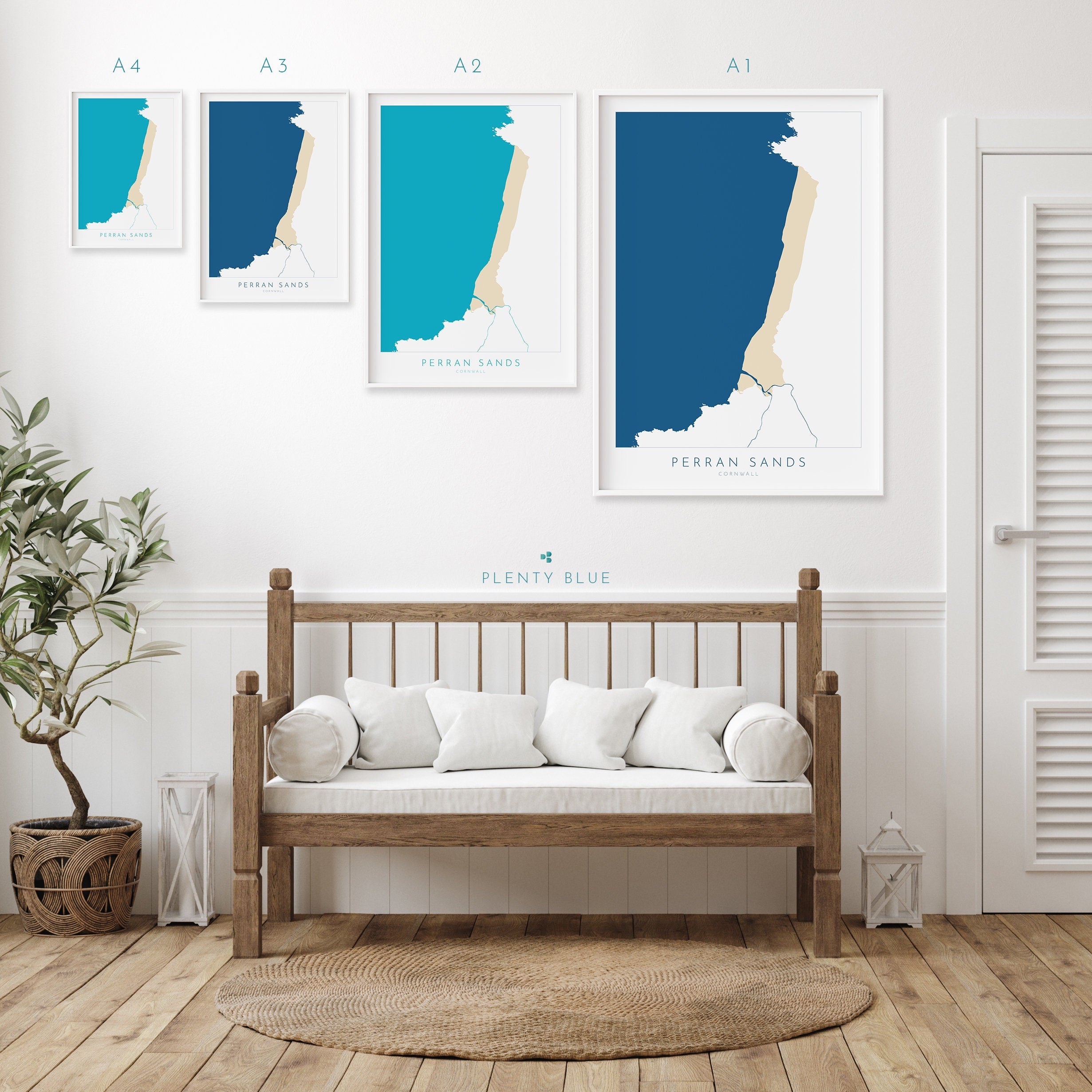 Perran Sands Map Art - Perranporth Map Art, Cornwall Map, Cornwall Coast Map, Cornwall Beach Print, Newquay Art