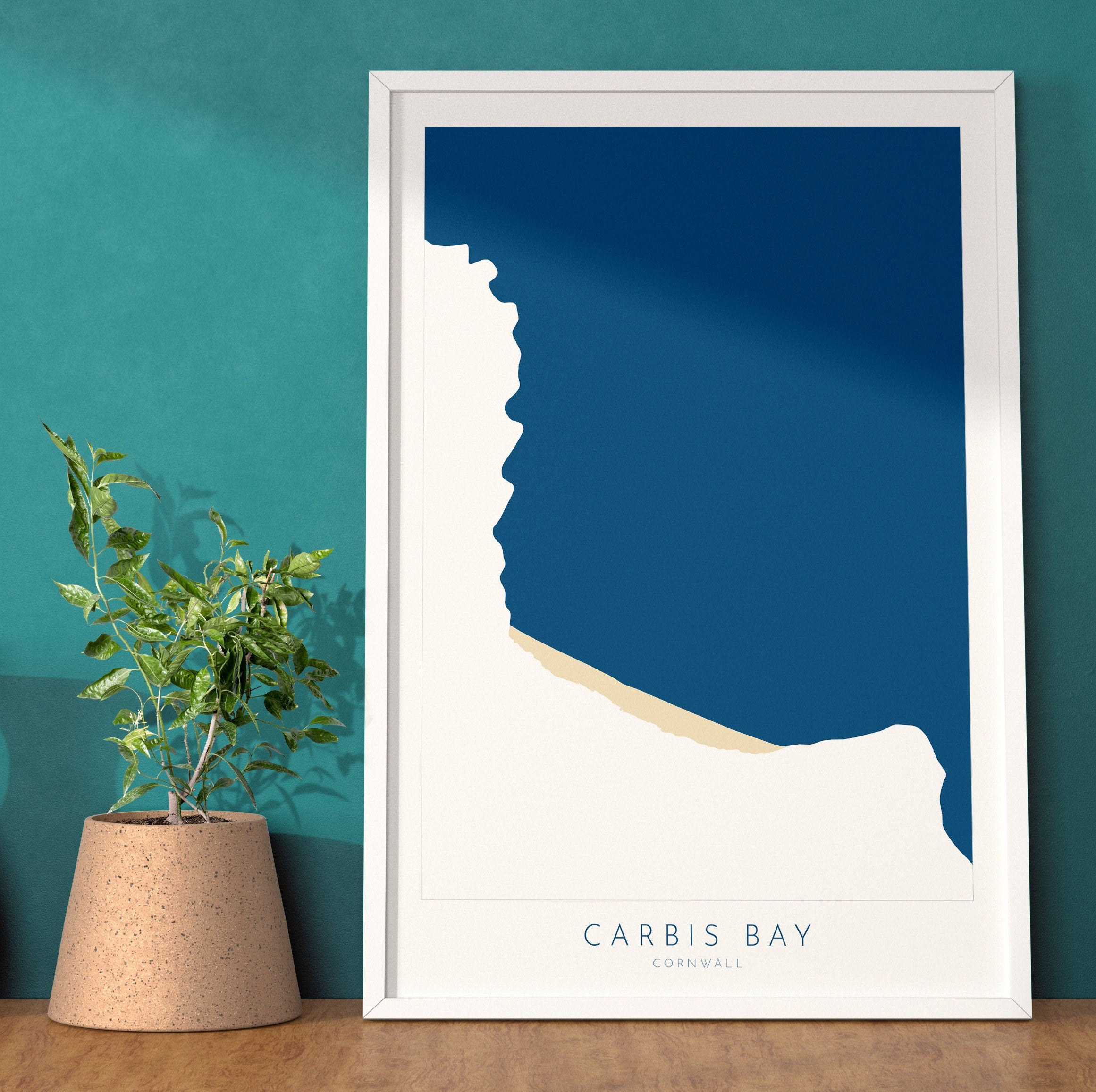 Carbis Bay Map Art - Cornwall Map, Carbis Bay Beach Print, Cornwall Art, Cornwall Beach Art, Cornwall Coast, Southwest Coast Path