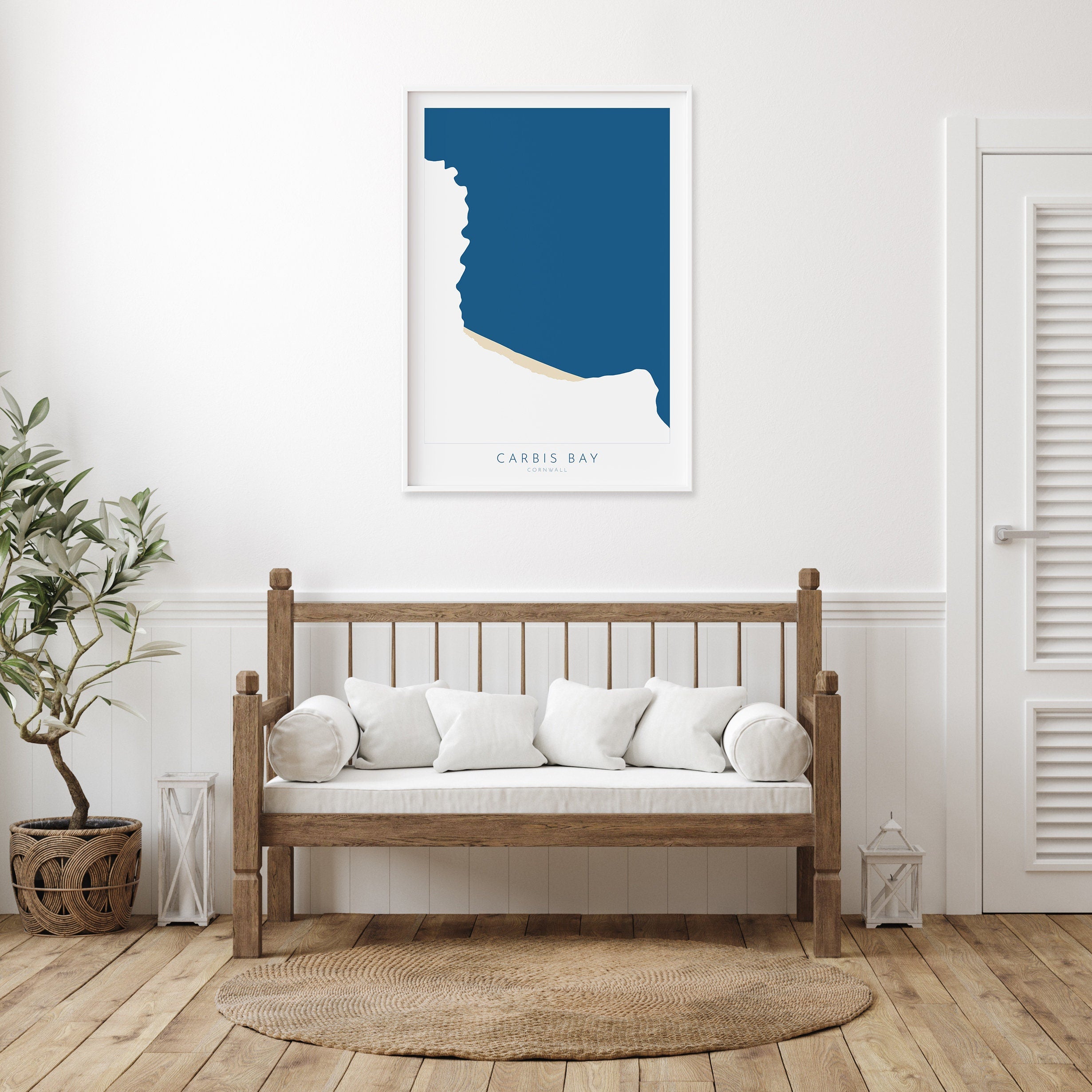 Carbis Bay Map Art - Cornwall Map, Carbis Bay Beach Print, Cornwall Art, Cornwall Beach Art, Cornwall Coast, Southwest Coast Path