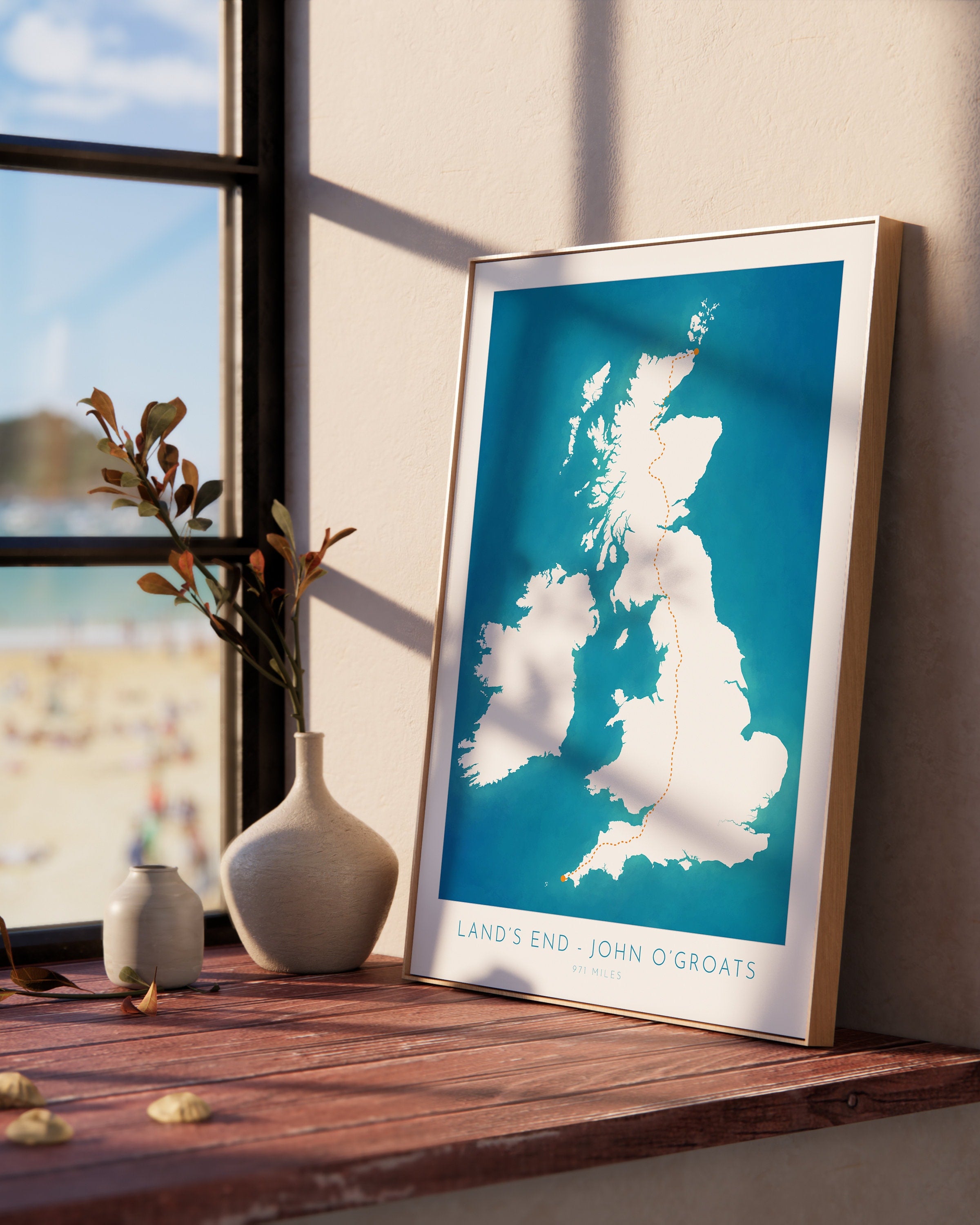 Lands End to John O'Groats Map - LEJOG Challenge, Walking, Cycling Map Art, UK Map Art