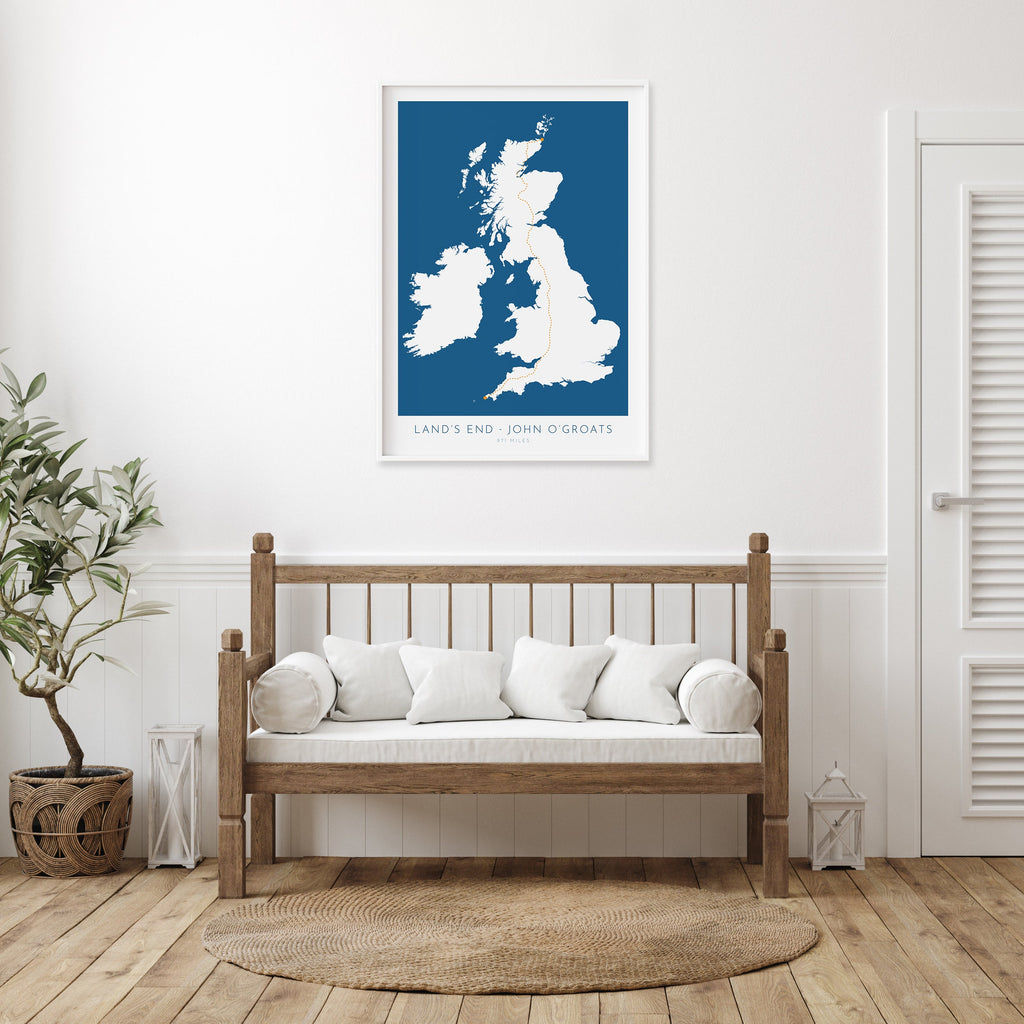 Lands End to John O'Groats Map - LEJOG Challenge, Walking, Cycling Map Art, UK Map Art