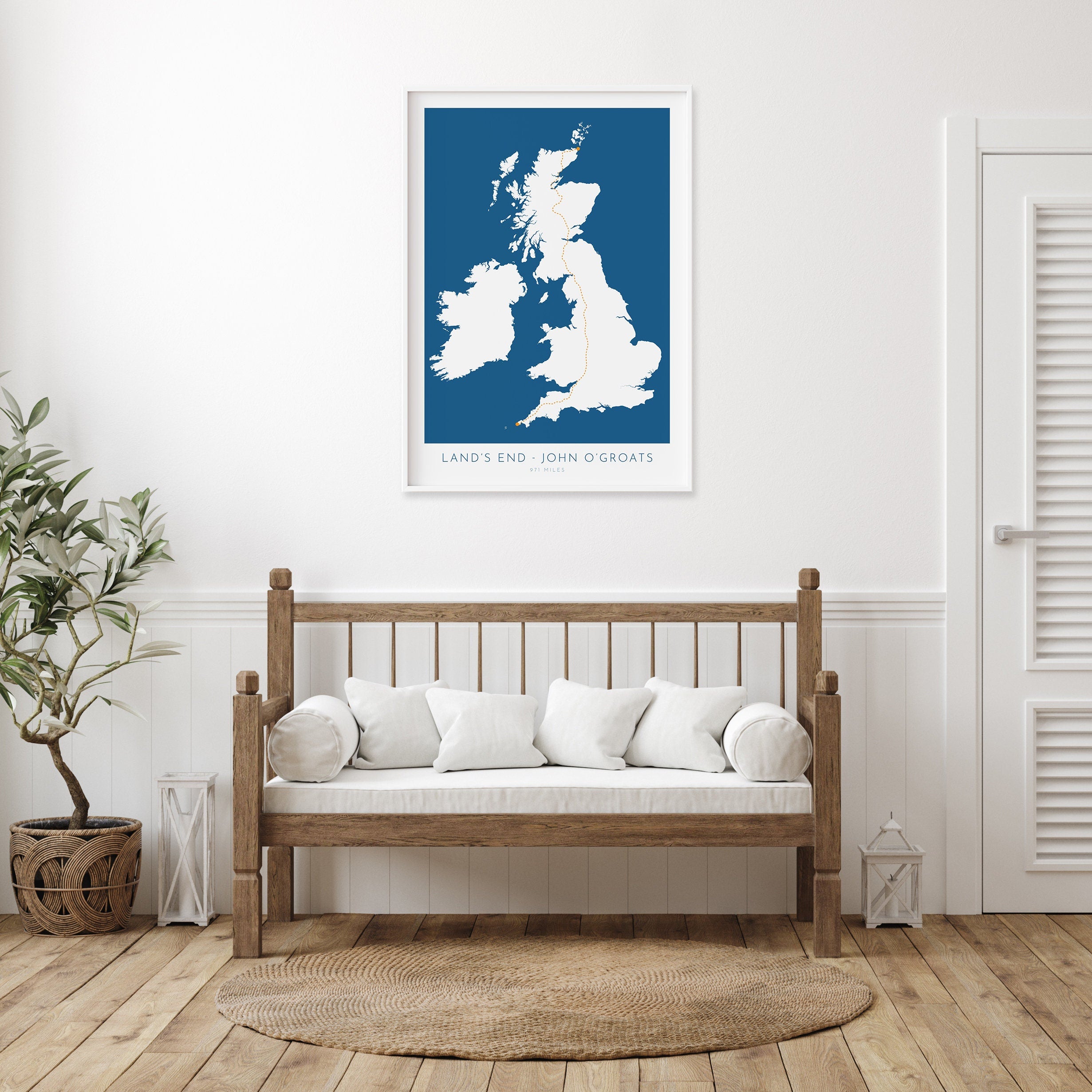 Lands End to John O'Groats Map - LEJOG Challenge, Walking, Cycling Map Art, UK Map Art