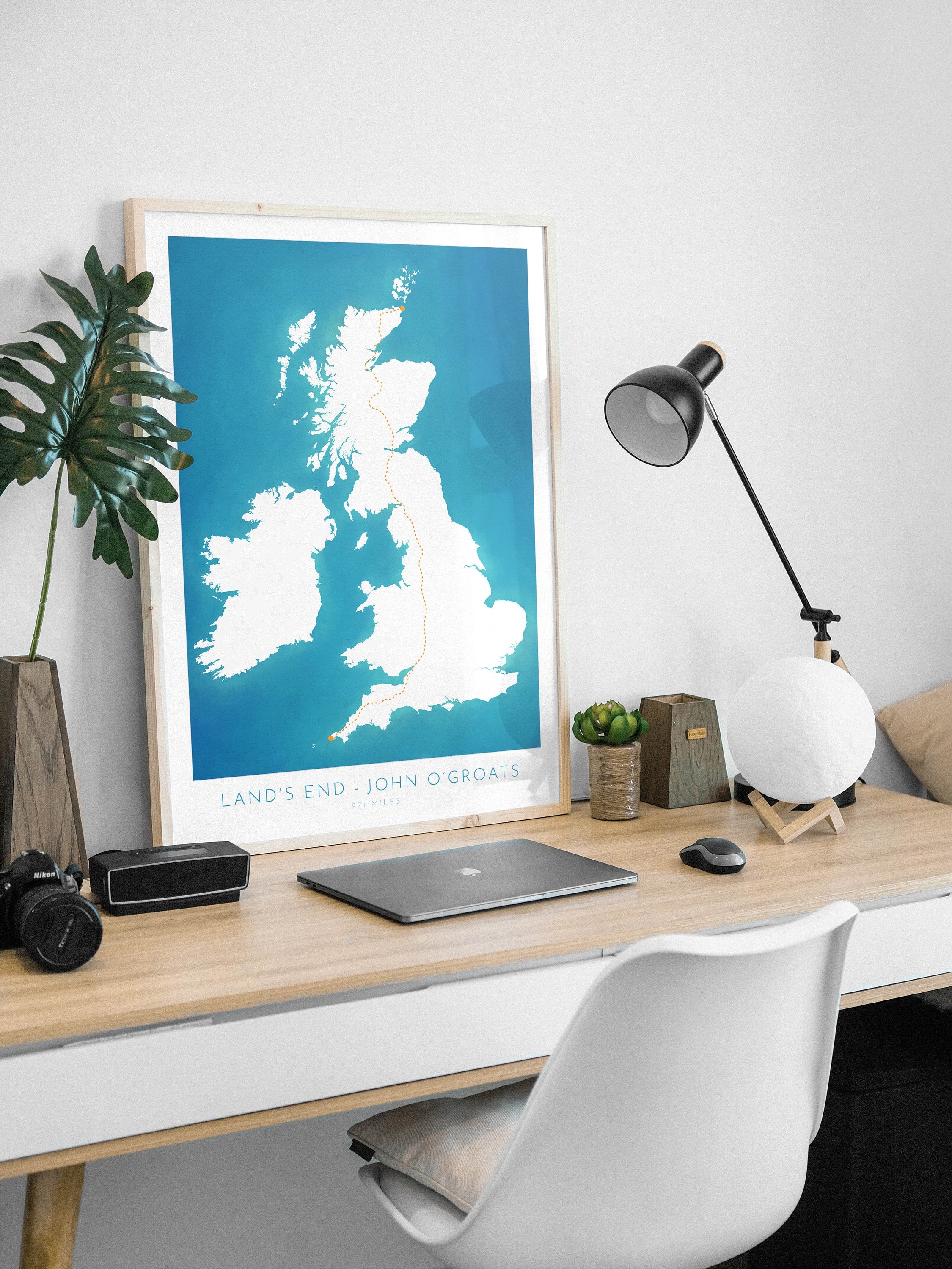 Lands End to John O'Groats Map - LEJOG Challenge, Walking, Cycling Map Art, UK Map Art