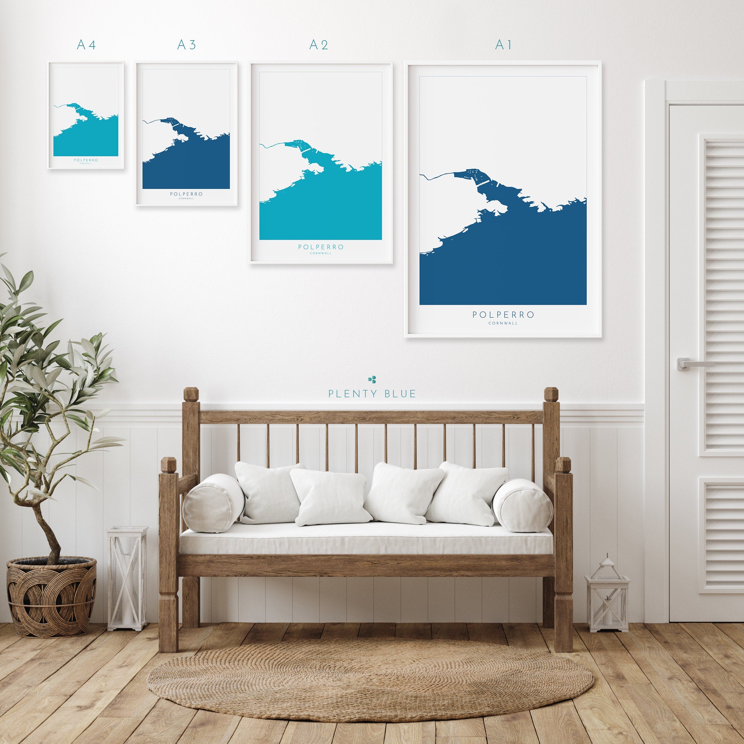 Polperro Map Print - Polperro Art, Cornwall Map, Polperro Beach, River Pol, South Cornwall, Cornish Coast Print, Nautical Home Decor