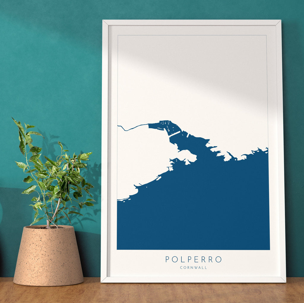 Polperro Map Print - Polperro Art, Cornwall Map, Polperro Beach, River Pol, South Cornwall, Cornish Coast Print, Nautical Home Decor