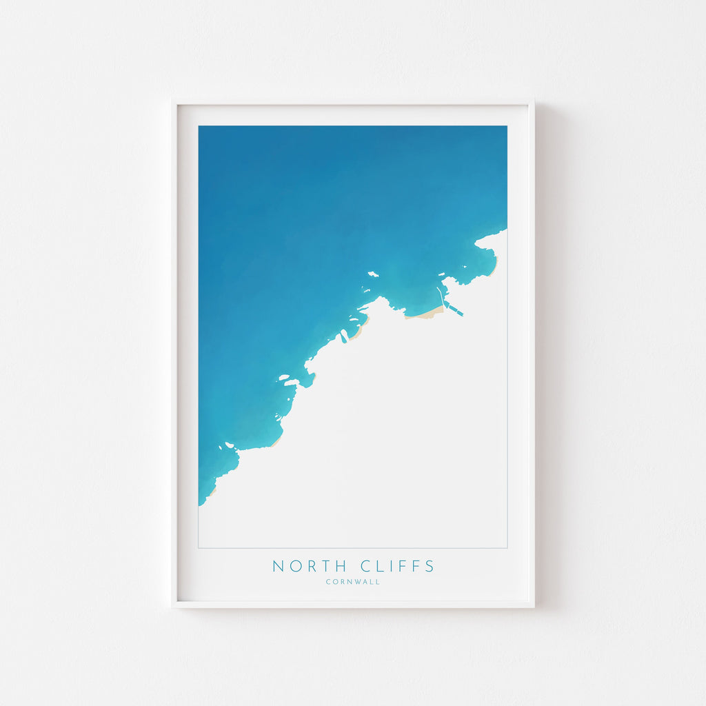 North Cliffs Print - Cornwall Map, Cornwall Coast Map, North Cornwall Coastline, Portreath Art, Cornwall Beach Print, Bassets Cove, Redruth