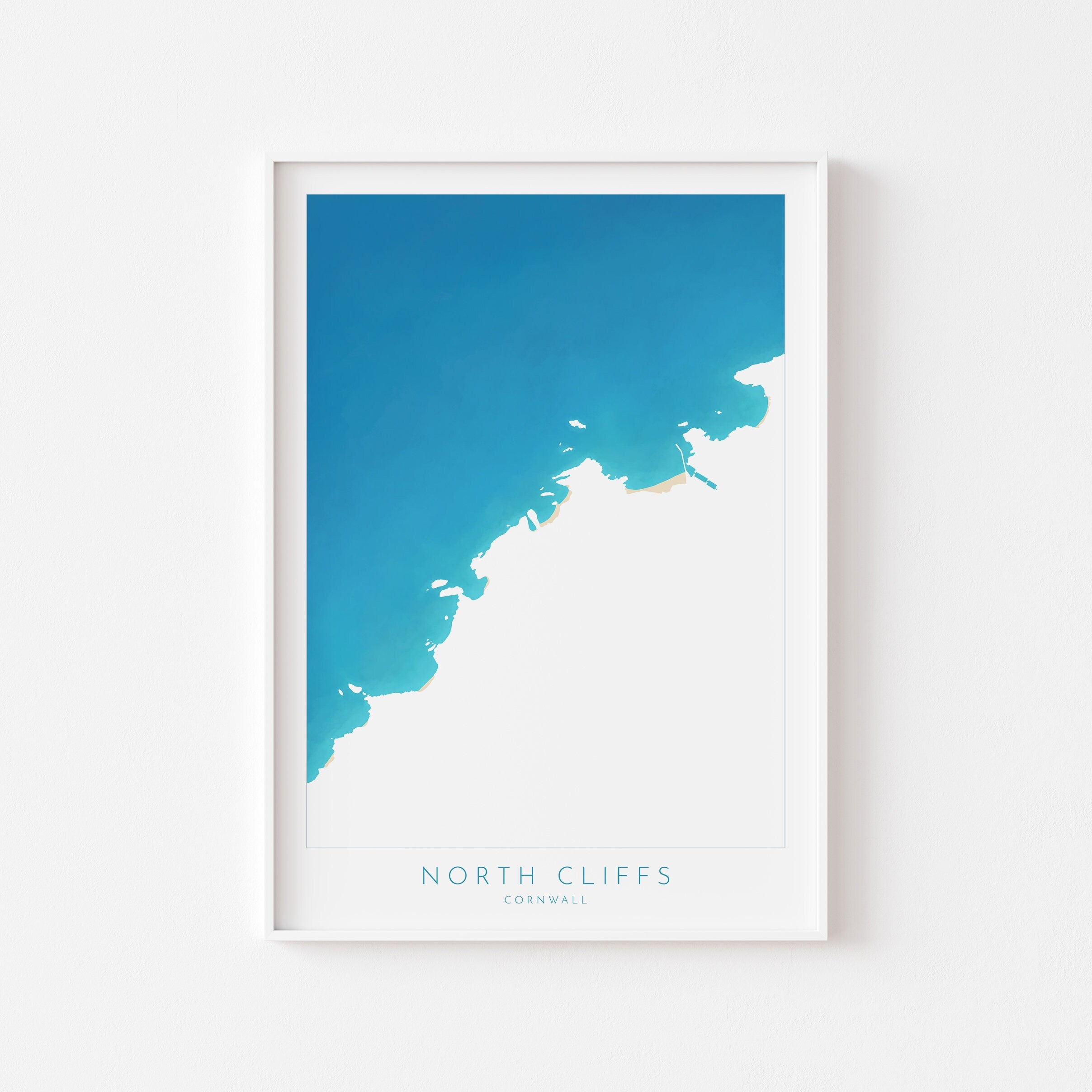 North Cliffs Print - Cornwall Map, Cornwall Coast Map, North Cornwall Coastline, Portreath Art, Cornwall Beach Print, Bassets Cove, Redruth