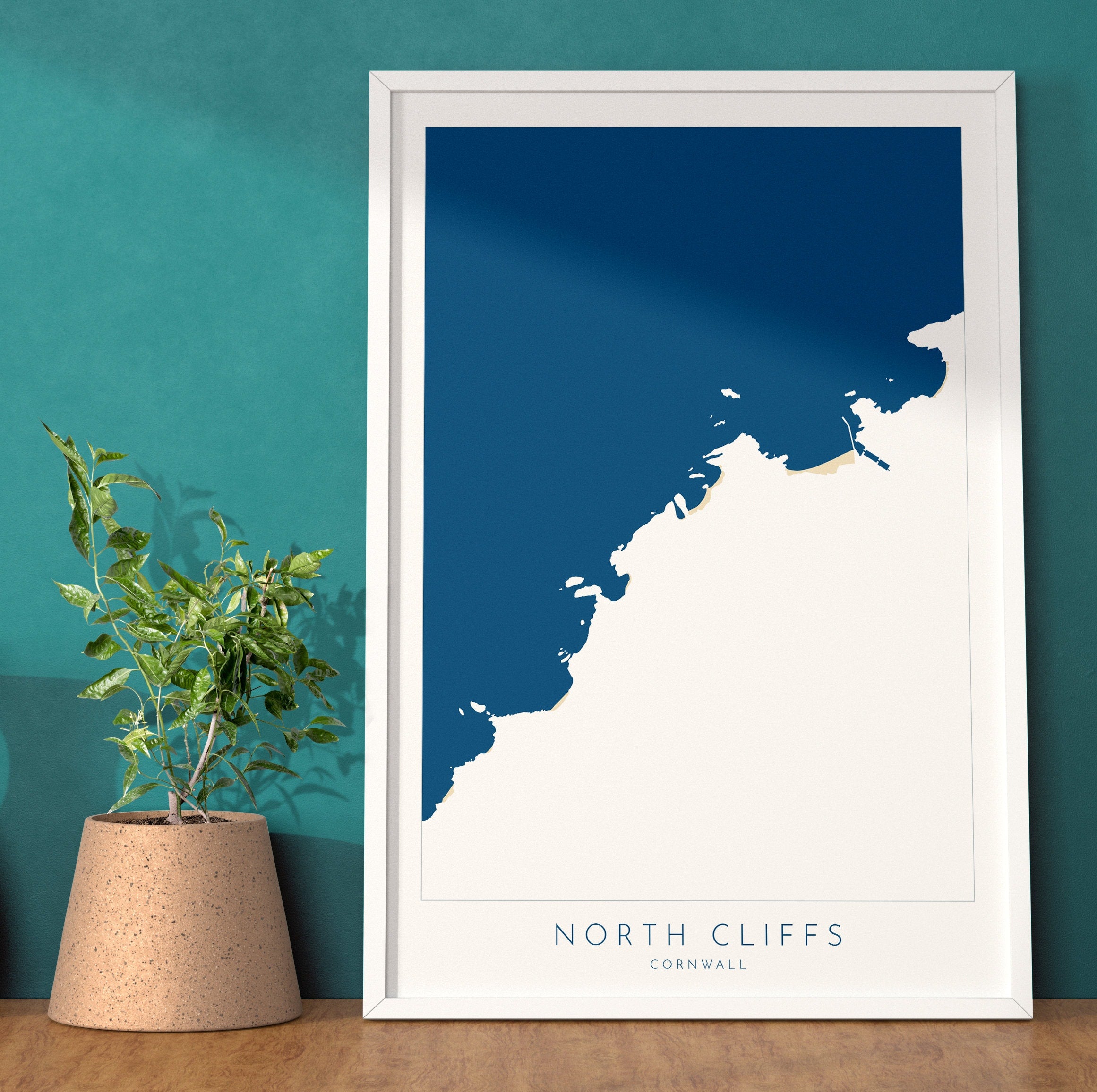 North Cliffs Print - Cornwall Map, Cornwall Coast Map, North Cornwall Coastline, Portreath Art, Cornwall Beach Print, Bassets Cove, Redruth