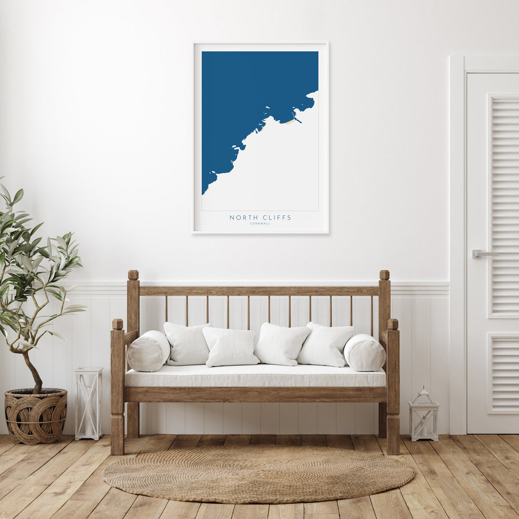 North Cliffs Print - Cornwall Map, Cornwall Coast Map, North Cornwall Coastline, Portreath Art, Cornwall Beach Print, Bassets Cove, Redruth