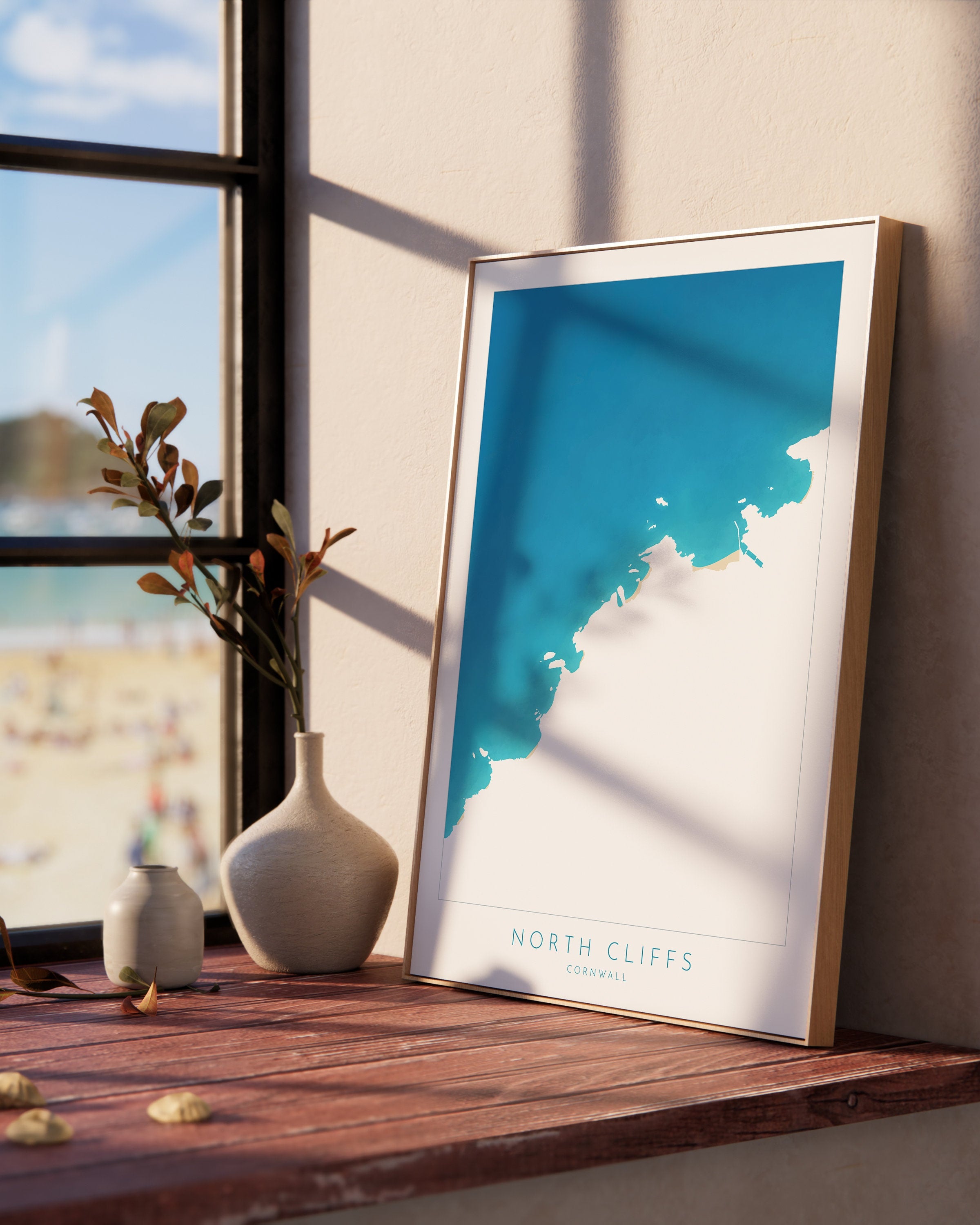 North Cliffs Print - Cornwall Map, Cornwall Coast Map, North Cornwall Coastline, Portreath Art, Cornwall Beach Print, Bassets Cove, Redruth
