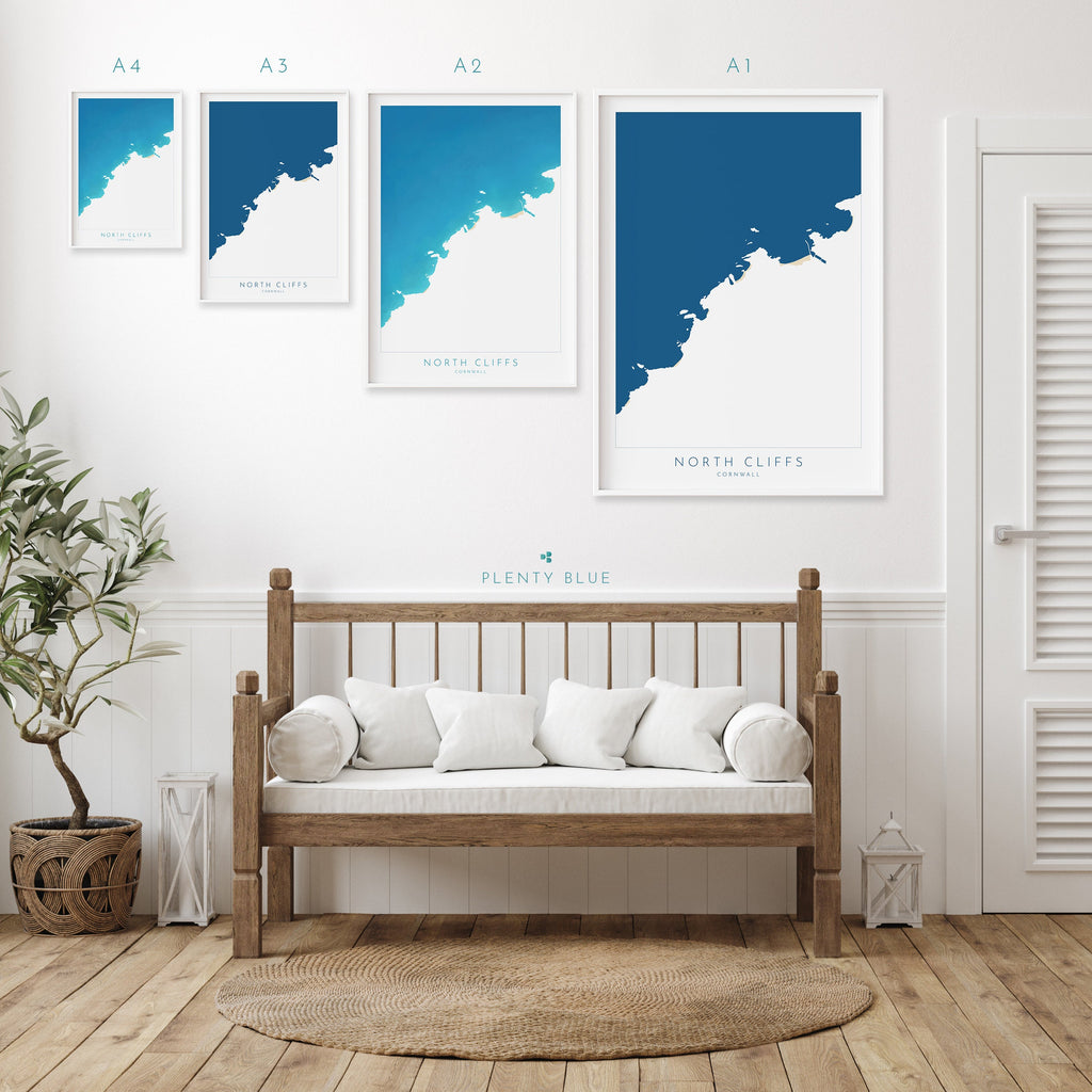 North Cliffs Print - Cornwall Map, Cornwall Coast Map, North Cornwall Coastline, Portreath Art, Cornwall Beach Print, Bassets Cove, Redruth