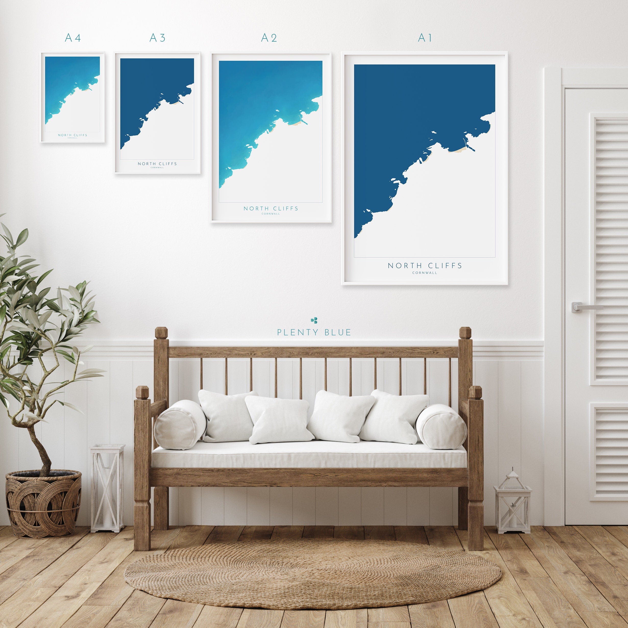 North Cliffs Print - Cornwall Map, Cornwall Coast Map, North Cornwall Coastline, Portreath Art, Cornwall Beach Print, Bassets Cove, Redruth