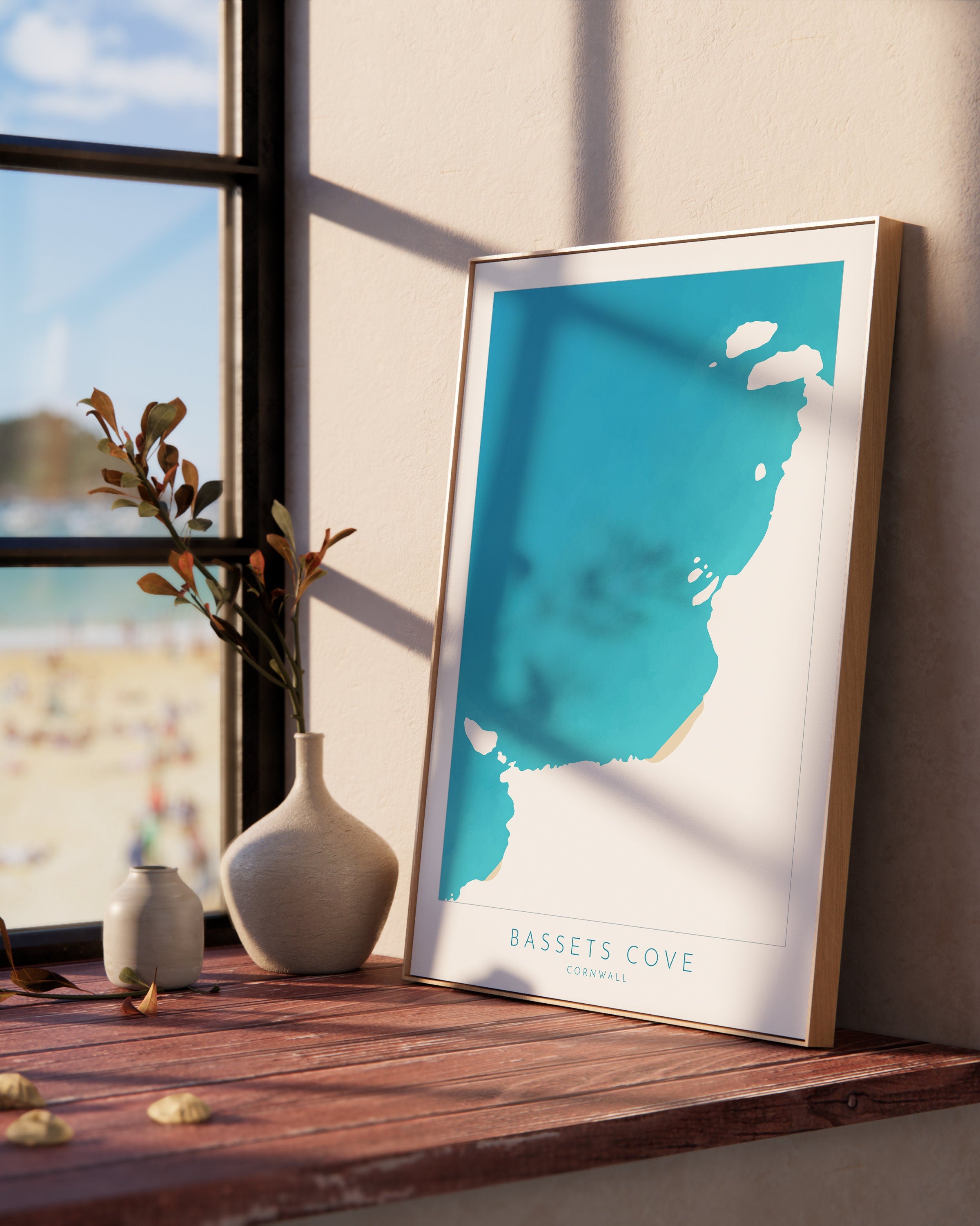 Bassets Cove Print - Portreath, Cornwall Map, Cornwall Coast Map, North Cornwall Coastline, Portreath Art, Cornwall Beach Print, Redruth