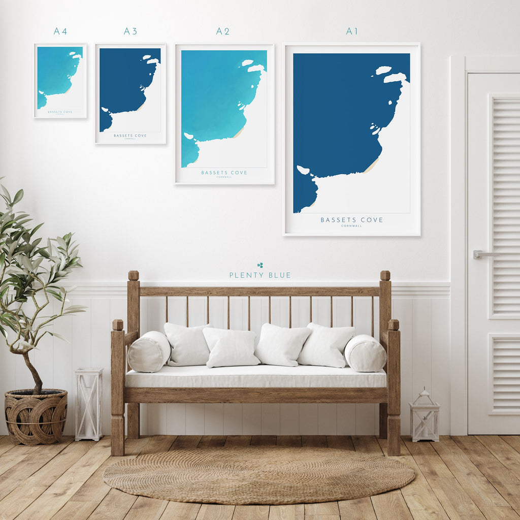 Bassets Cove Print - Portreath, Cornwall Map, Cornwall Coast Map, North Cornwall Coastline, Portreath Art, Cornwall Beach Print, Redruth