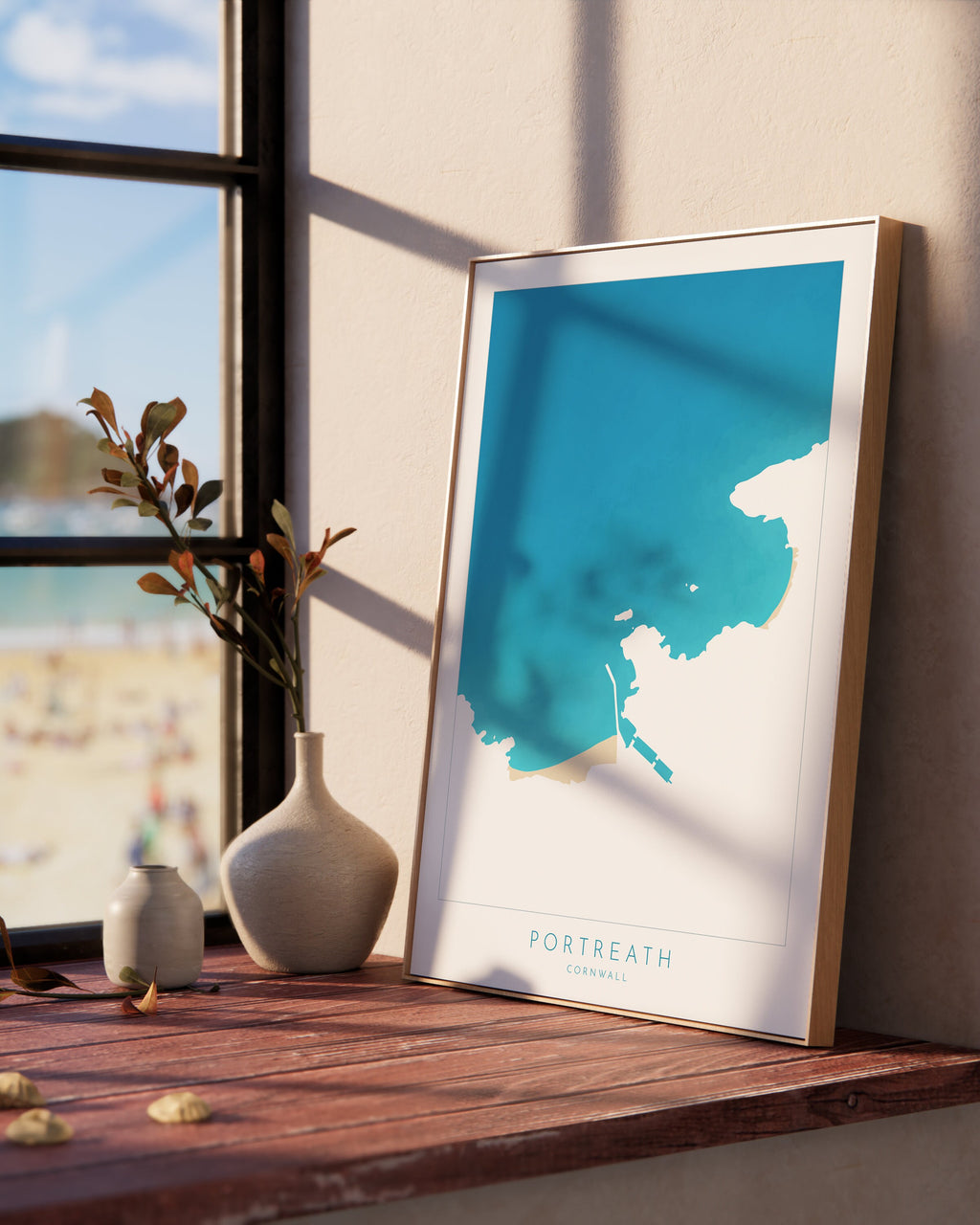 Portreath Print - Portreath Art, Cornwall Map, Cornwall Coast Map, North Cornwall Coastline, Cornwall Beach Print, Redruth