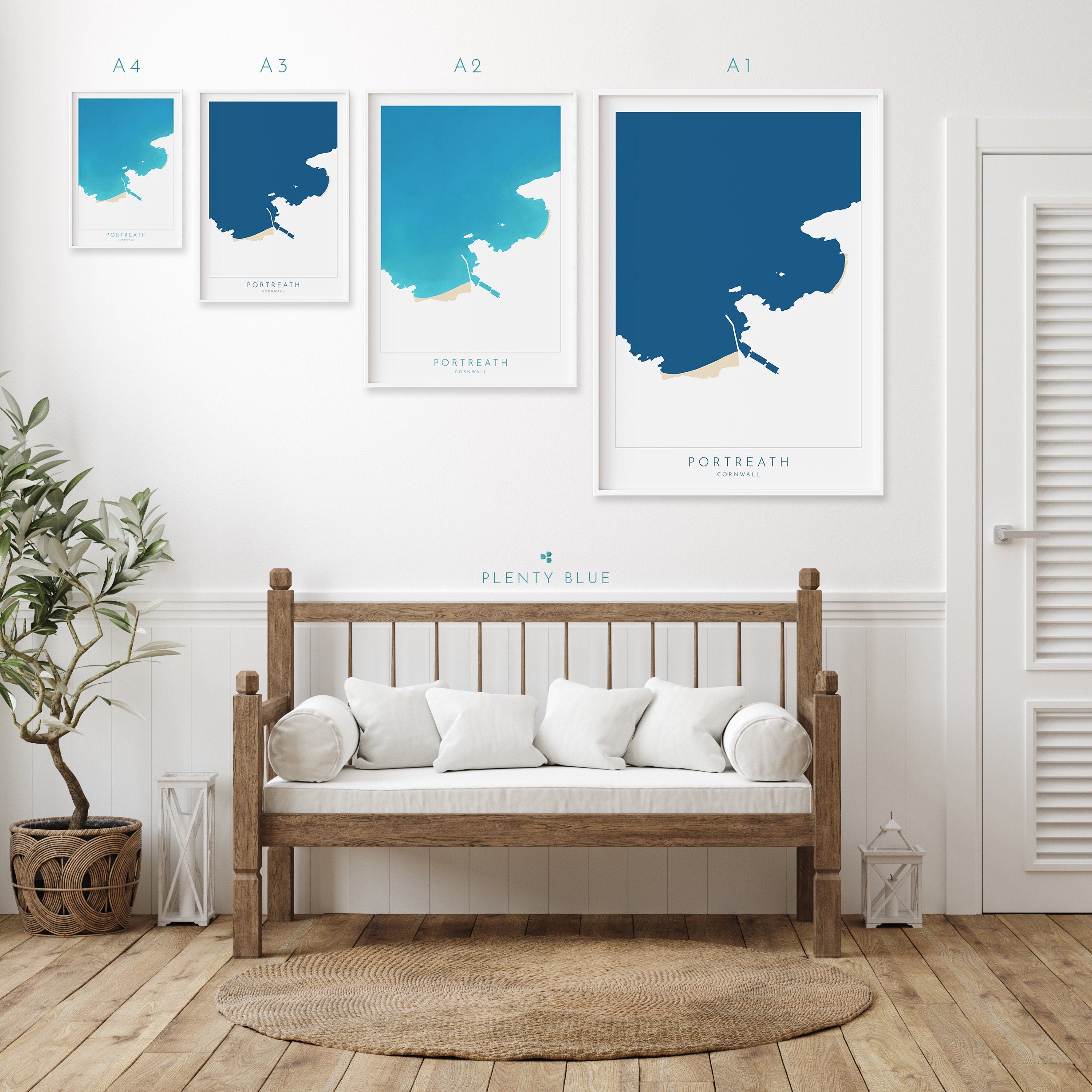 Portreath Print - Portreath Art, Cornwall Map, Cornwall Coast Map, North Cornwall Coastline, Cornwall Beach Print, Redruth