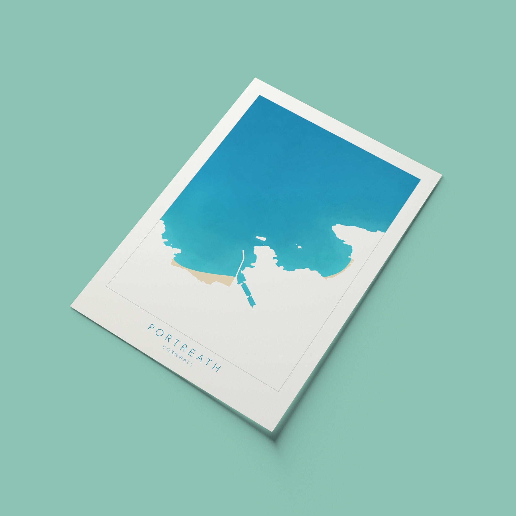 Portreath Print - Portreath Art, Cornwall Map, Cornwall Coast Map, North Cornwall Coastline, Cornwall Beach Print, Redruth