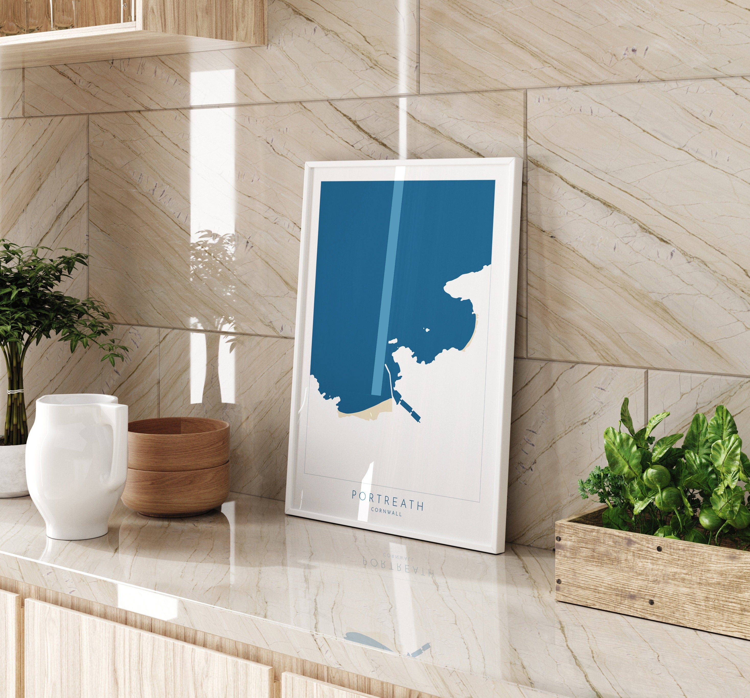 Portreath Print - Portreath Art, Cornwall Map, Cornwall Coast Map, North Cornwall Coastline, Cornwall Beach Print, Redruth