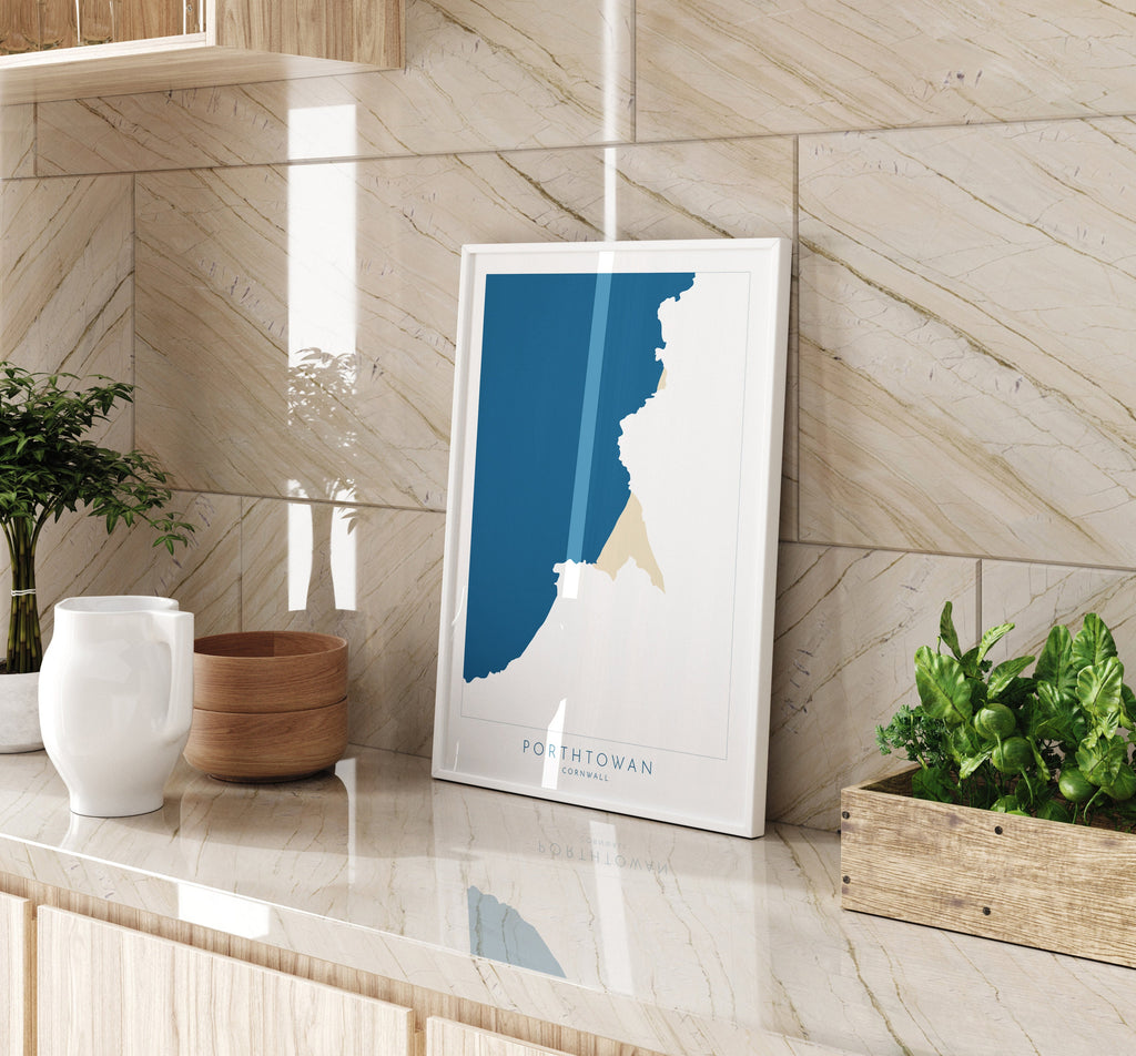 Porthtowan Print - Porthtowan Art, Cornwall Map, Cornwall Coast Map, North Cornwall Coastline, Cornwall Beach Print, Redruth