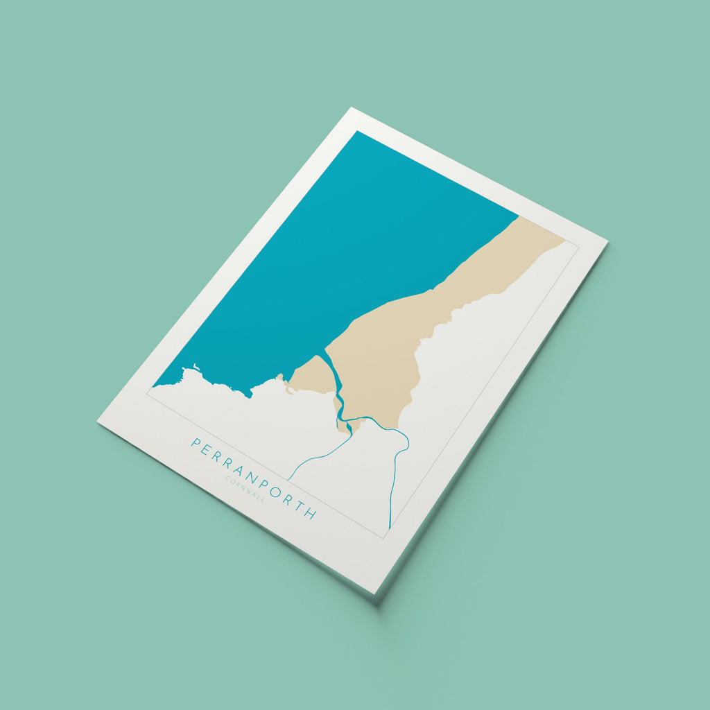 Perranporth Beach Print - Perranporth Map Art, Cornwall Map, Cornwall Coast Map, Cornwall Beach Print