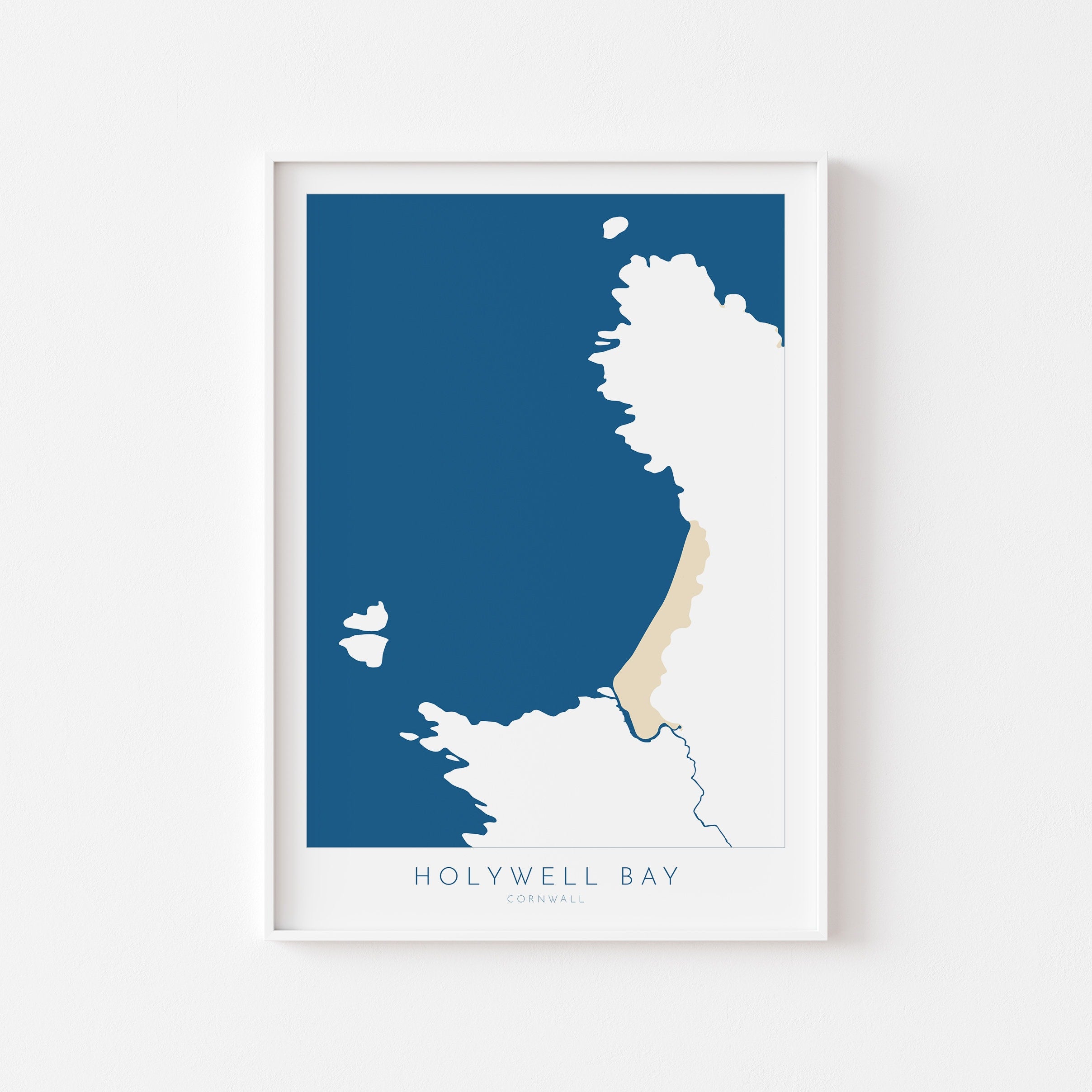 Holywell Bay Map Art - Perranporth Map Art, Cornwall Map, Cornwall Coast Map, Cornwall Beach Print, Newquay Art