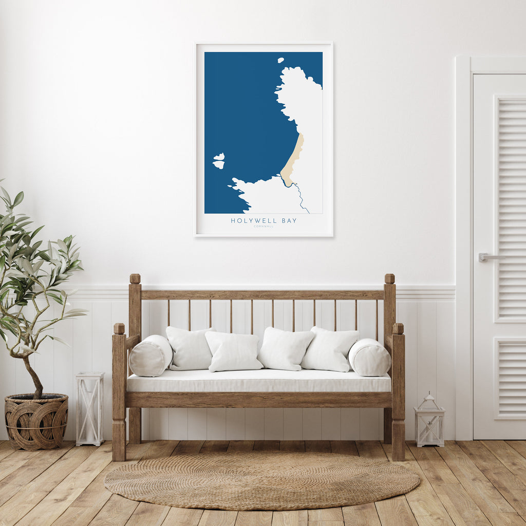 Holywell Bay Map Art - Perranporth Map Art, Cornwall Map, Cornwall Coast Map, Cornwall Beach Print, Newquay Art