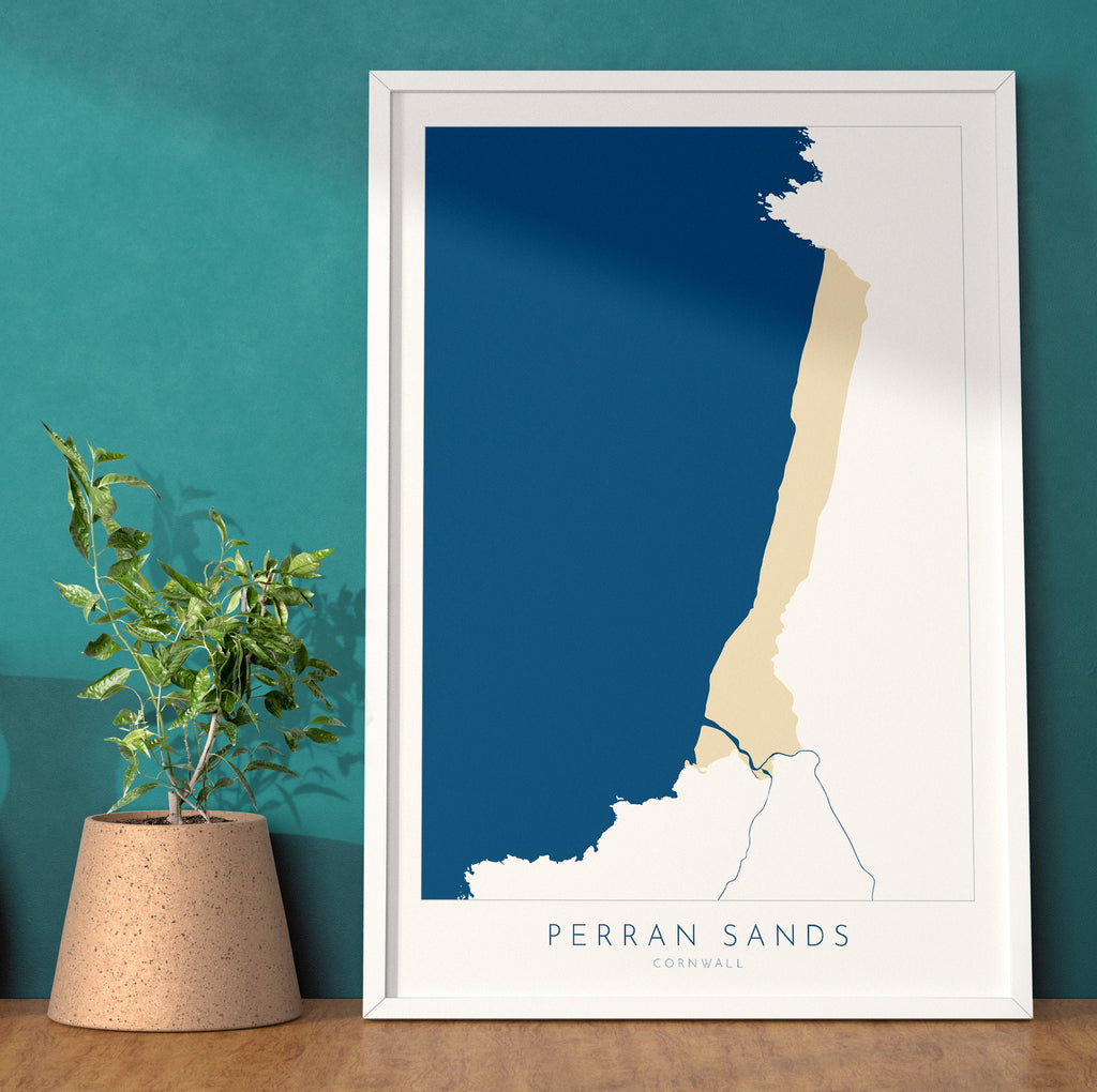 Perran Sands Map Art - Perranporth Map Art, Cornwall Map, Cornwall Coast Map, Cornwall Beach Print, Newquay Art