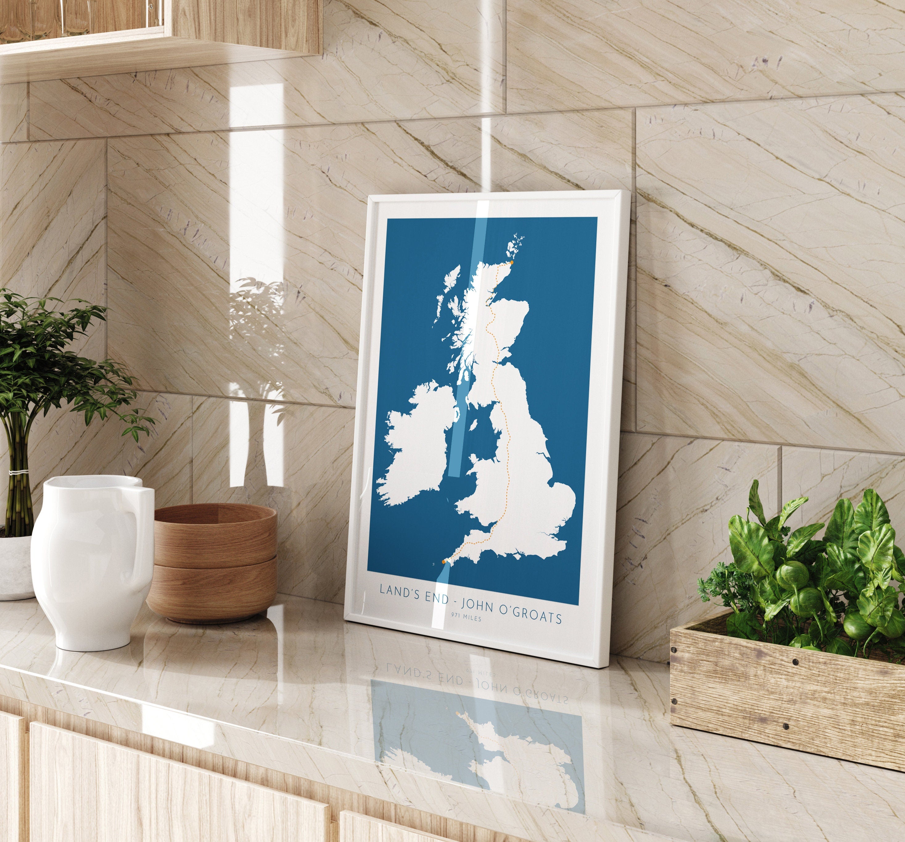 Lands End to John O'Groats Map - LEJOG Challenge, Walking, Cycling Map Art, UK Map Art