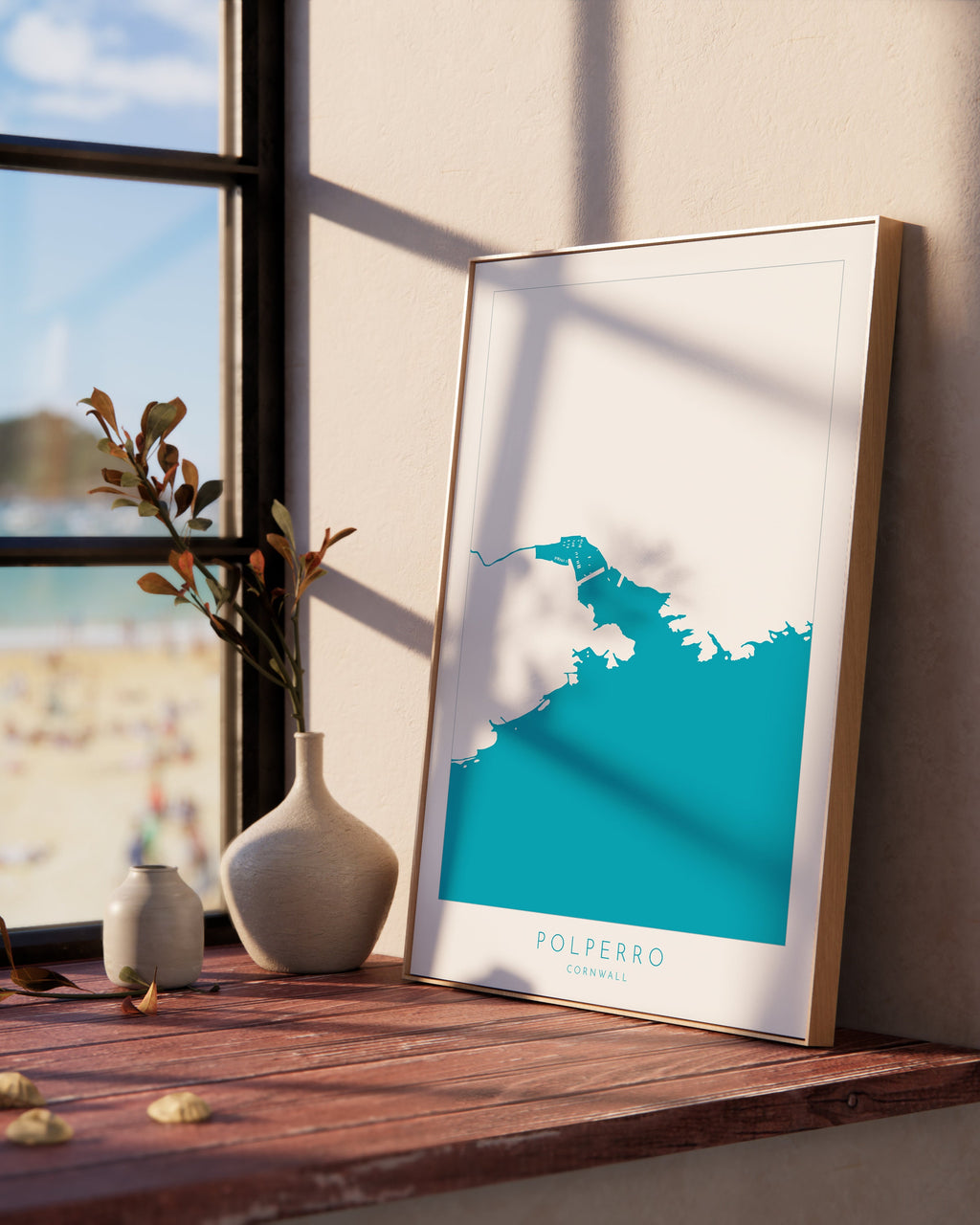 Polperro Map Print - Polperro Art, Cornwall Map, Polperro Beach, River Pol, South Cornwall, Cornish Coast Print, Nautical Home Decor