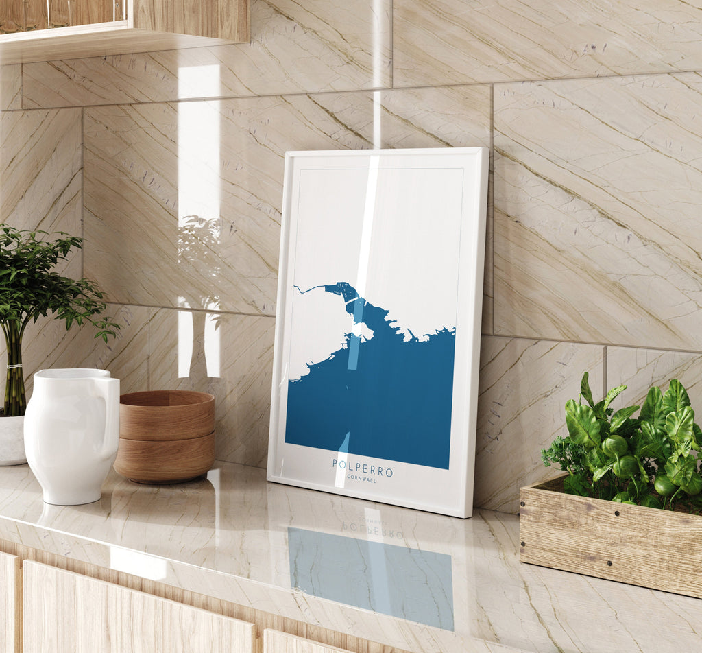 Polperro Map Print - Polperro Art, Cornwall Map, Polperro Beach, River Pol, South Cornwall, Cornish Coast Print, Nautical Home Decor