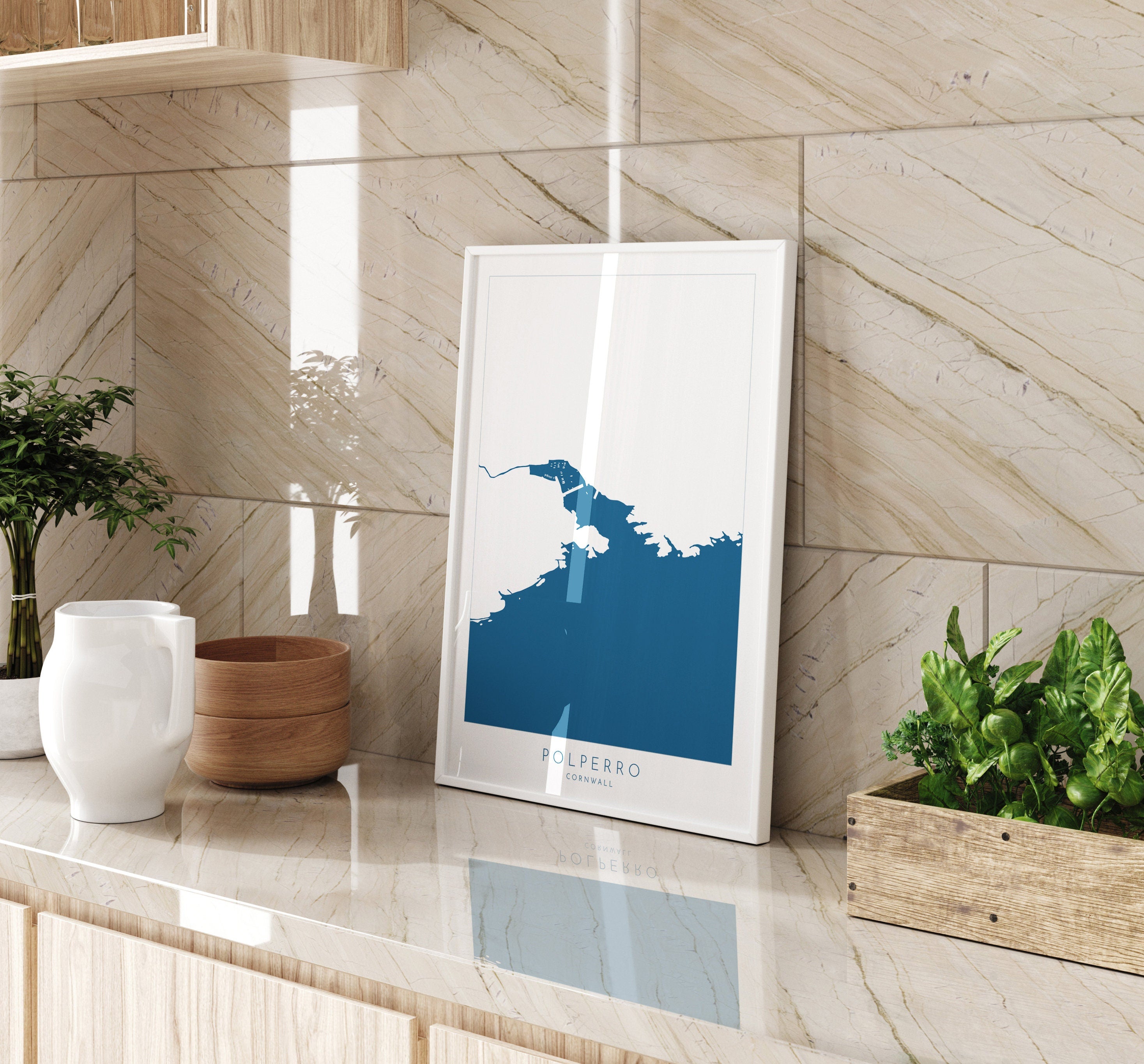 Polperro Map Print - Polperro Art, Cornwall Map, Polperro Beach, River Pol, South Cornwall, Cornish Coast Print, Nautical Home Decor