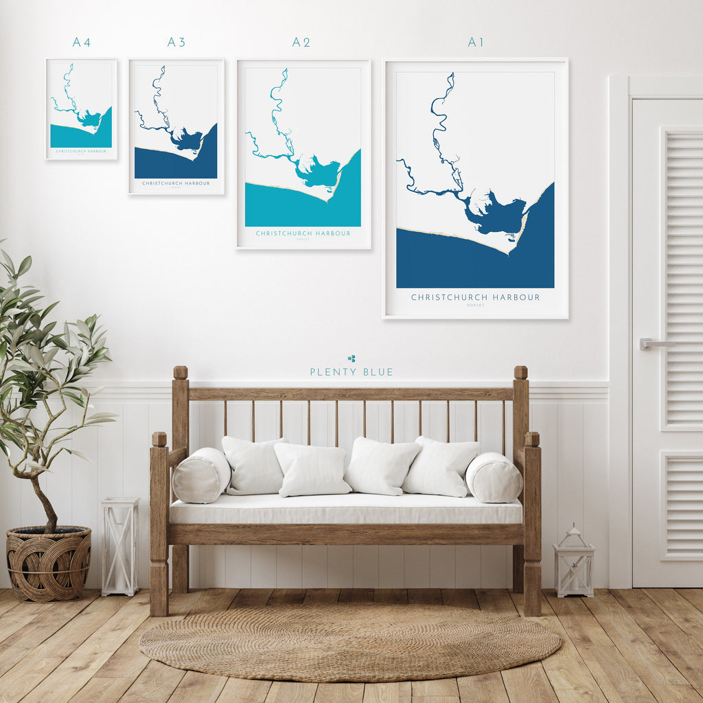 Christchurch Harbour Map - Christchurch Art, Mudeford, Bosham, Hengistbury Head, Nautical Art, Bournemouth Art, Dorset, Dorset Beach Art