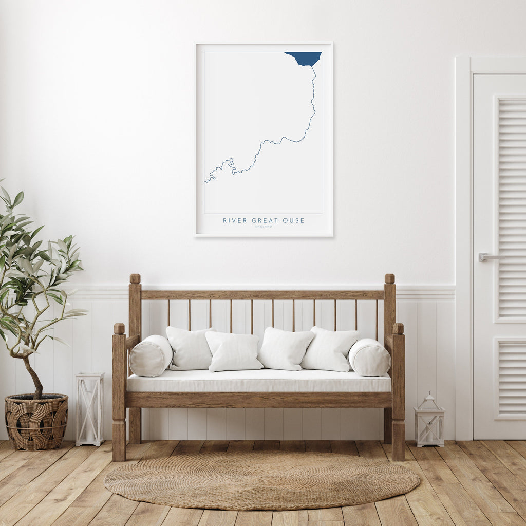 River Great Ouse Art - River Great Ouse Map, The Wash, Kings Lynn, River Art, Map Art, UK