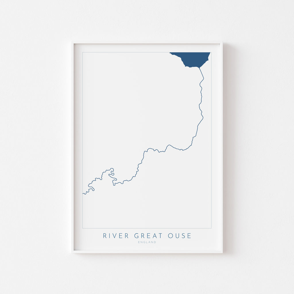 River Great Ouse Art - River Great Ouse Map, The Wash, Kings Lynn, River Art, Map Art, UK