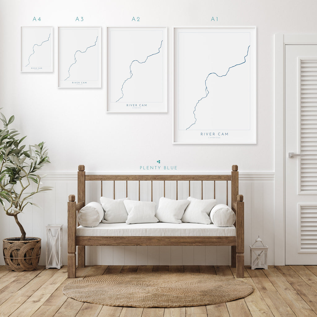 River Cam Art - Cambridge Map, River Cam Map, Cambridge Art Print, River Cam Art, Cambridge Travel Poster, Punting Cambridge