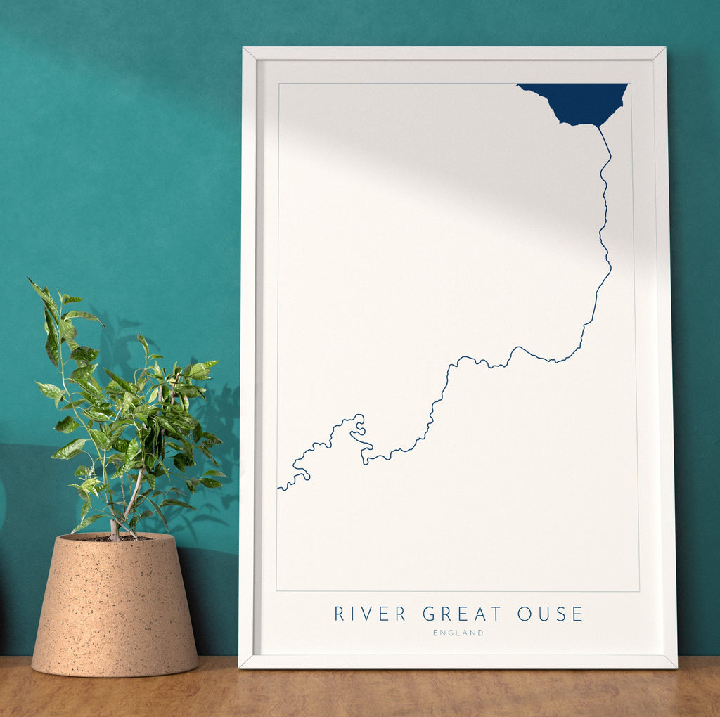 River Great Ouse Art - River Great Ouse Map, The Wash, Kings Lynn, River Art, Map Art, UK