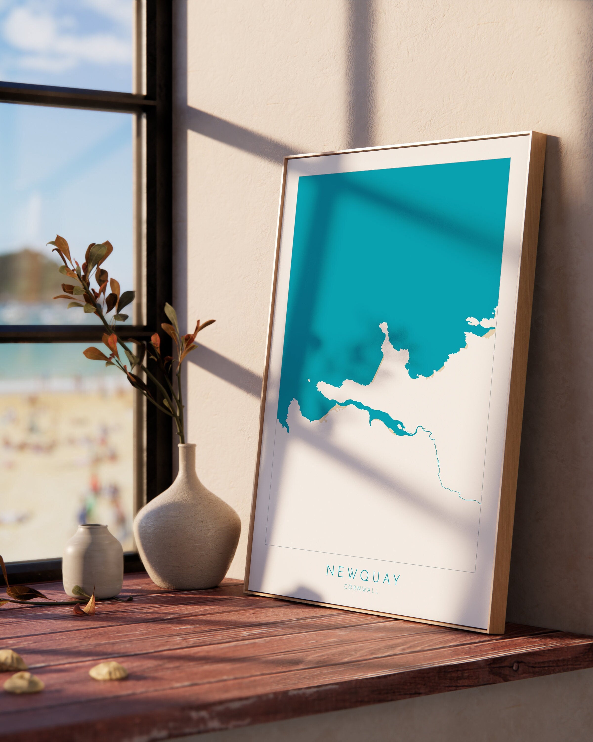 Newquay Map Art - Newquay Beach Print, Newquay Print, Cornwall Art, Cornwall Beach Art, Cornwall Coast Travel Poster, Southwest Coast Path
