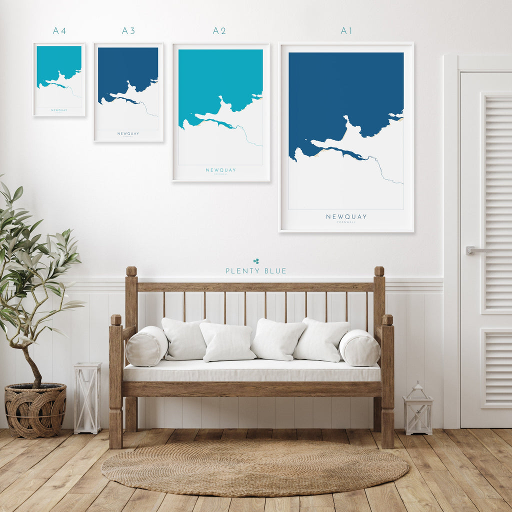 Newquay Map Art - Newquay Beach Print, Newquay Print, Cornwall Art, Cornwall Beach Art, Cornwall Coast Travel Poster, Southwest Coast Path