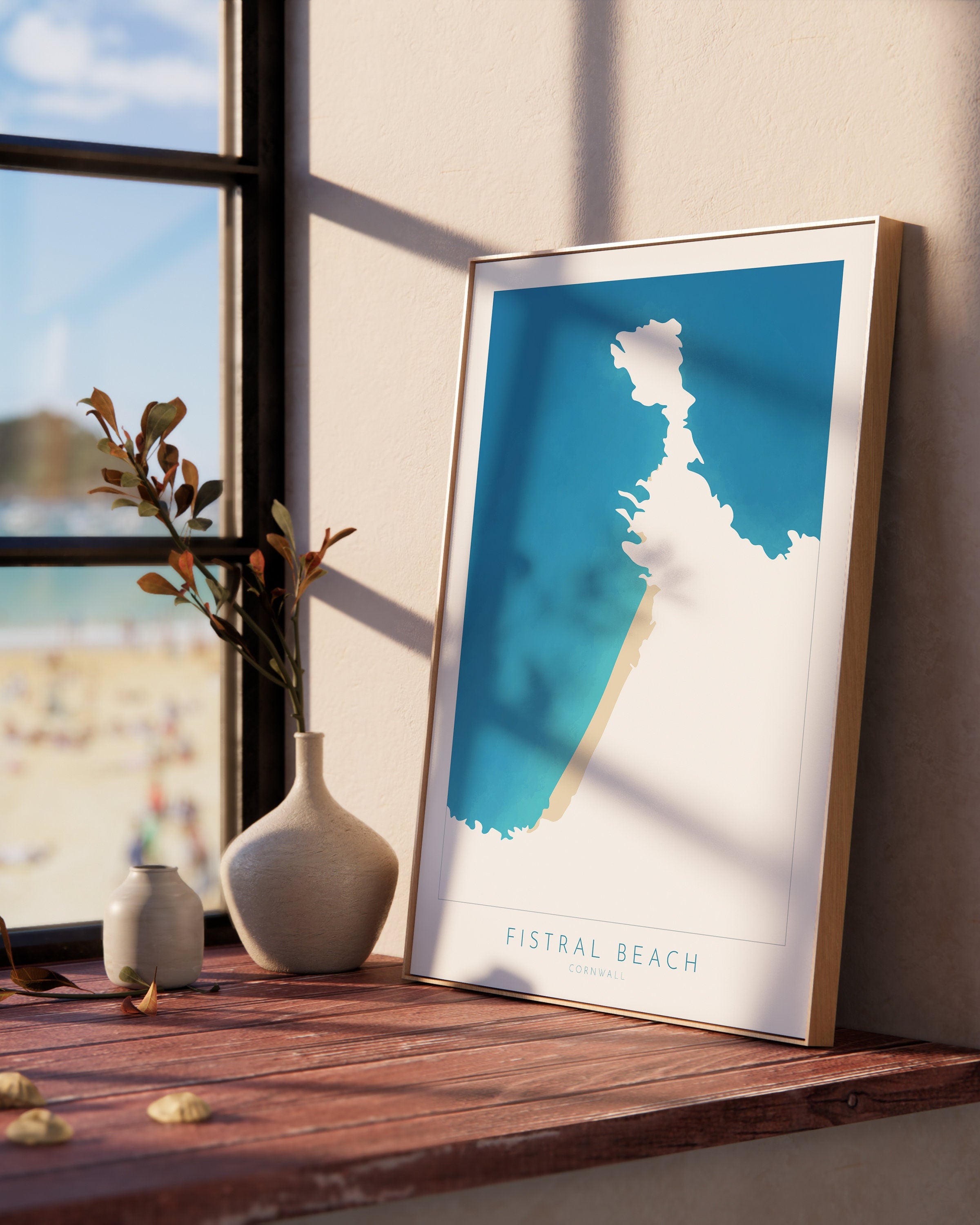 Fistral Beach Art - Newquay Beach Print, Newquay Map, Cornwall Art, Cornwall Beach Art, Cornwall Coast, Fistral Beach Map