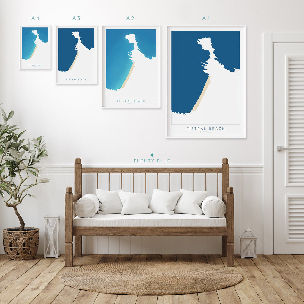 Fistral Beach Art - Newquay Beach Print, Newquay Map, Cornwall Art, Cornwall Beach Art, Cornwall Coast, Fistral Beach Map